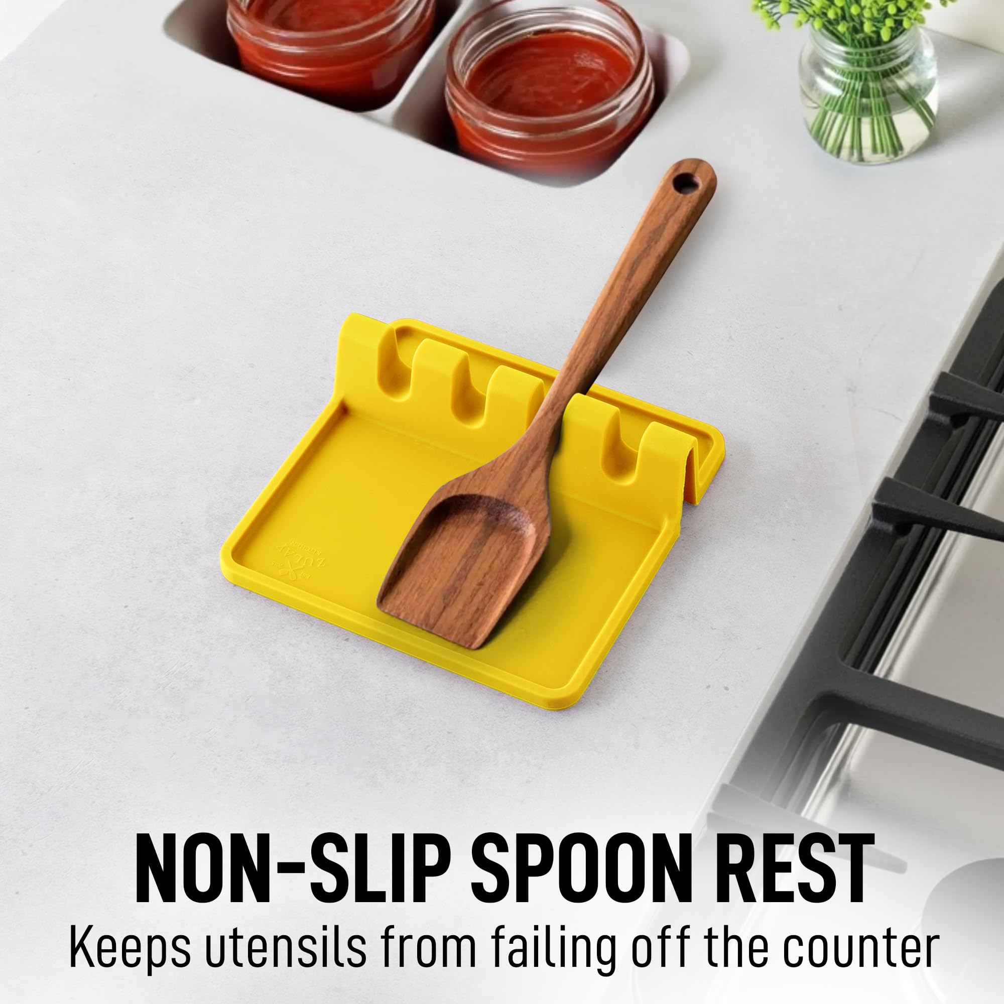 Zulay Kitchen Spoon Rest for Multiple Utensils High Heat-Resistant Silicone Drip Pad, BPA-Free Spoon Holder for Stove Top, Kitchen Gadget Holder for Ladles, Tongs, Cooking Spatula - Makes Great Gift