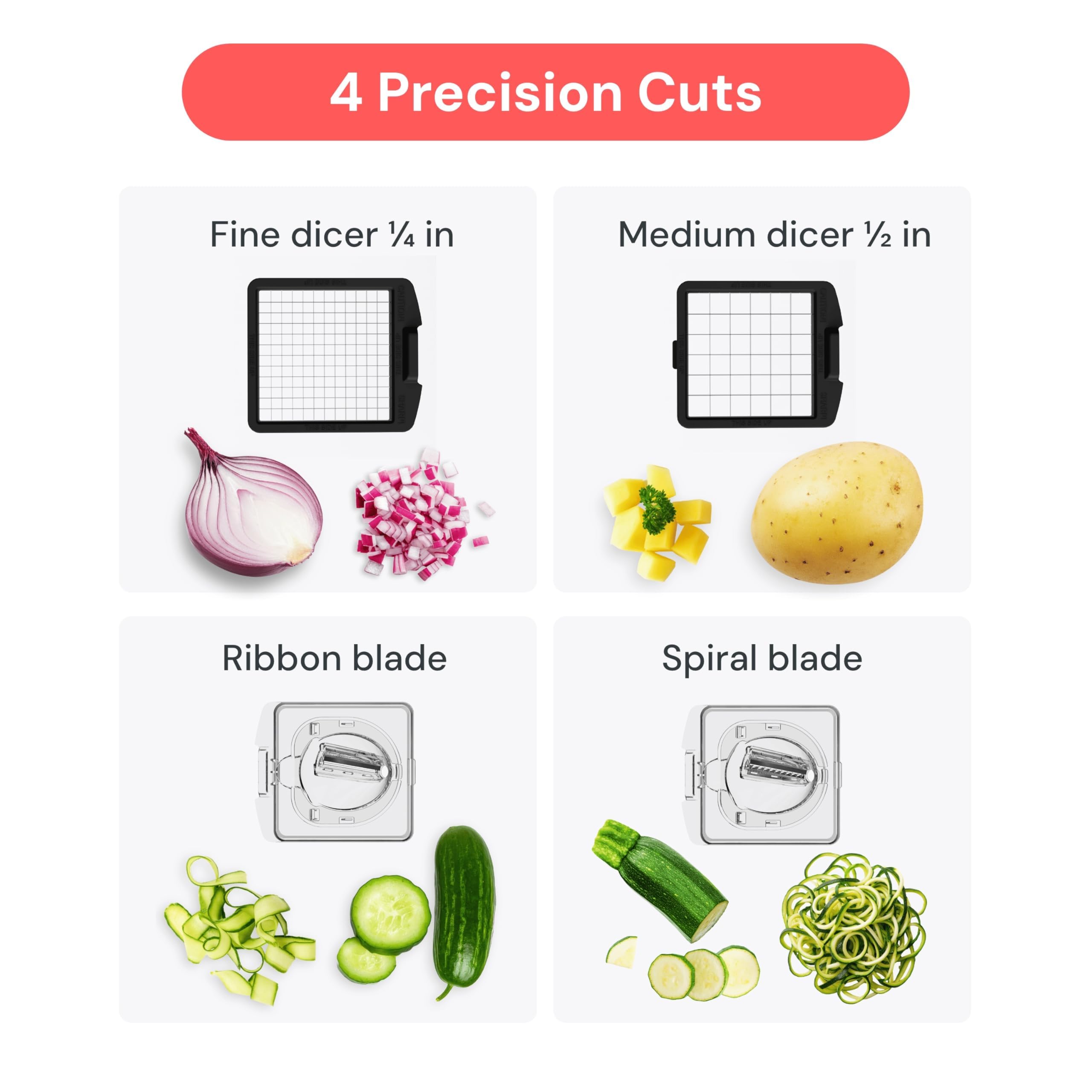 Fullstar The Original Pro Chopper - Vegetable Chopper and Spiralizer, Food Chopper with Container, Fruit Slicer, Kitchen Gadgets & Gifts, Home Essentials (4 in 1, White)