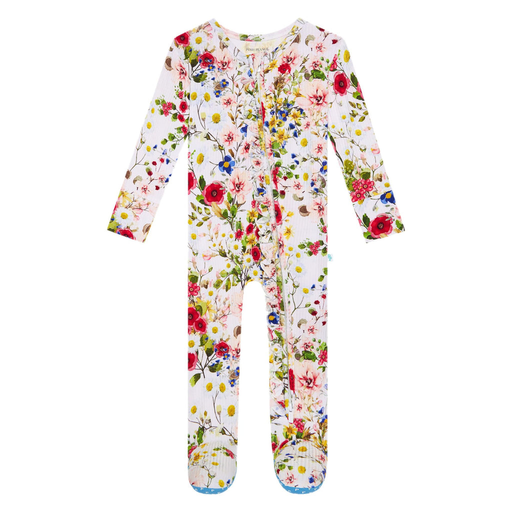 Posh Peanut Footie Pajamas for Baby Girls – Sleepers in Ultra-Soft Viscose from Bamboo with 2-Way Zipper & Ruffle Trim