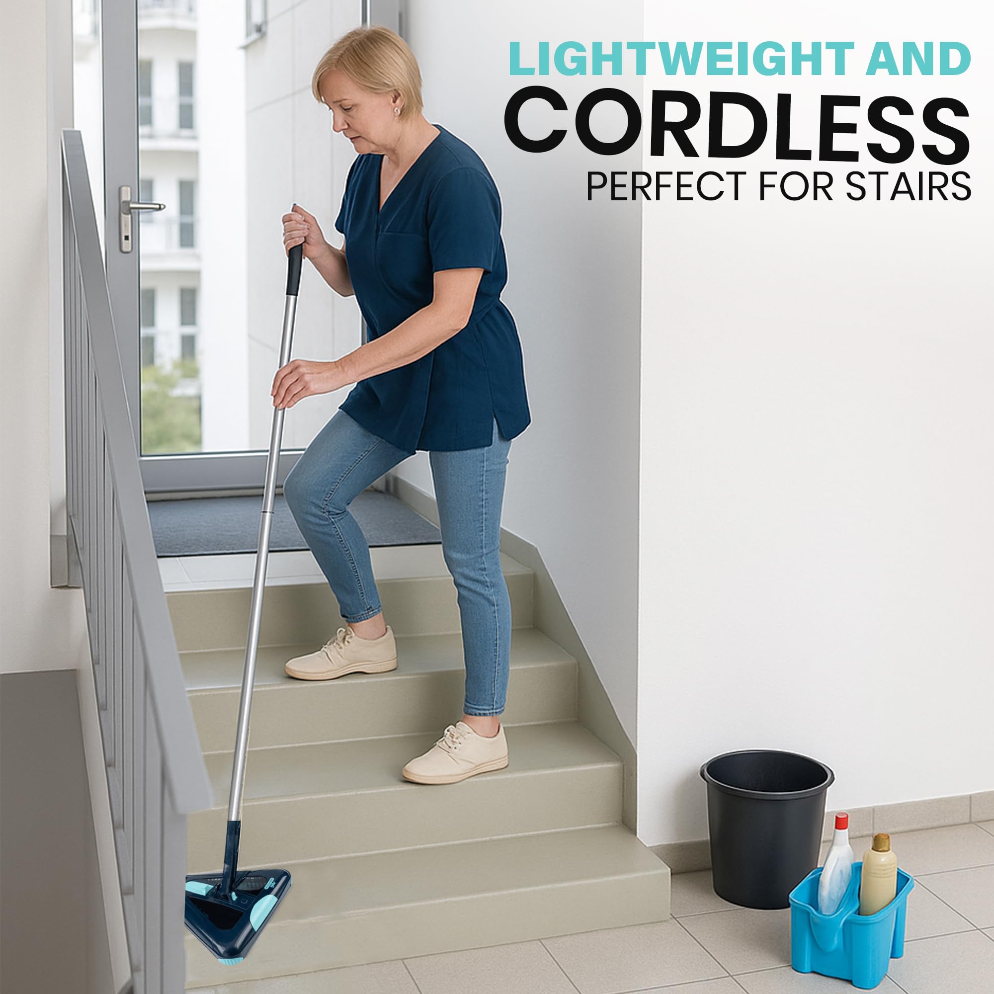 Zippi Sweeper Standard - 2025 New and Improved Lightweight Sweeper, Perfect for Short Carpet Hardwood and Tile, Triangular Design Allows for Sweeping in Corners, 30 Minutes Cleaning Time