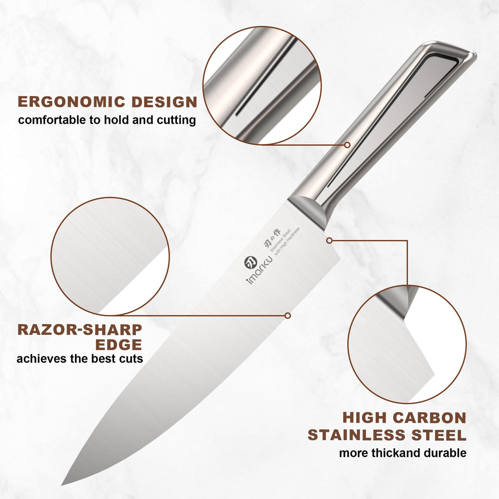 imarku 14-Piece Knife Set, Japanese Stainless Steel Knives Set for Kitchen, Full-Tang Gyutou Knife Sets with Block and Build-in Sharpener, Brown, Dishwasher Safe, House Warming Gifts for Mom