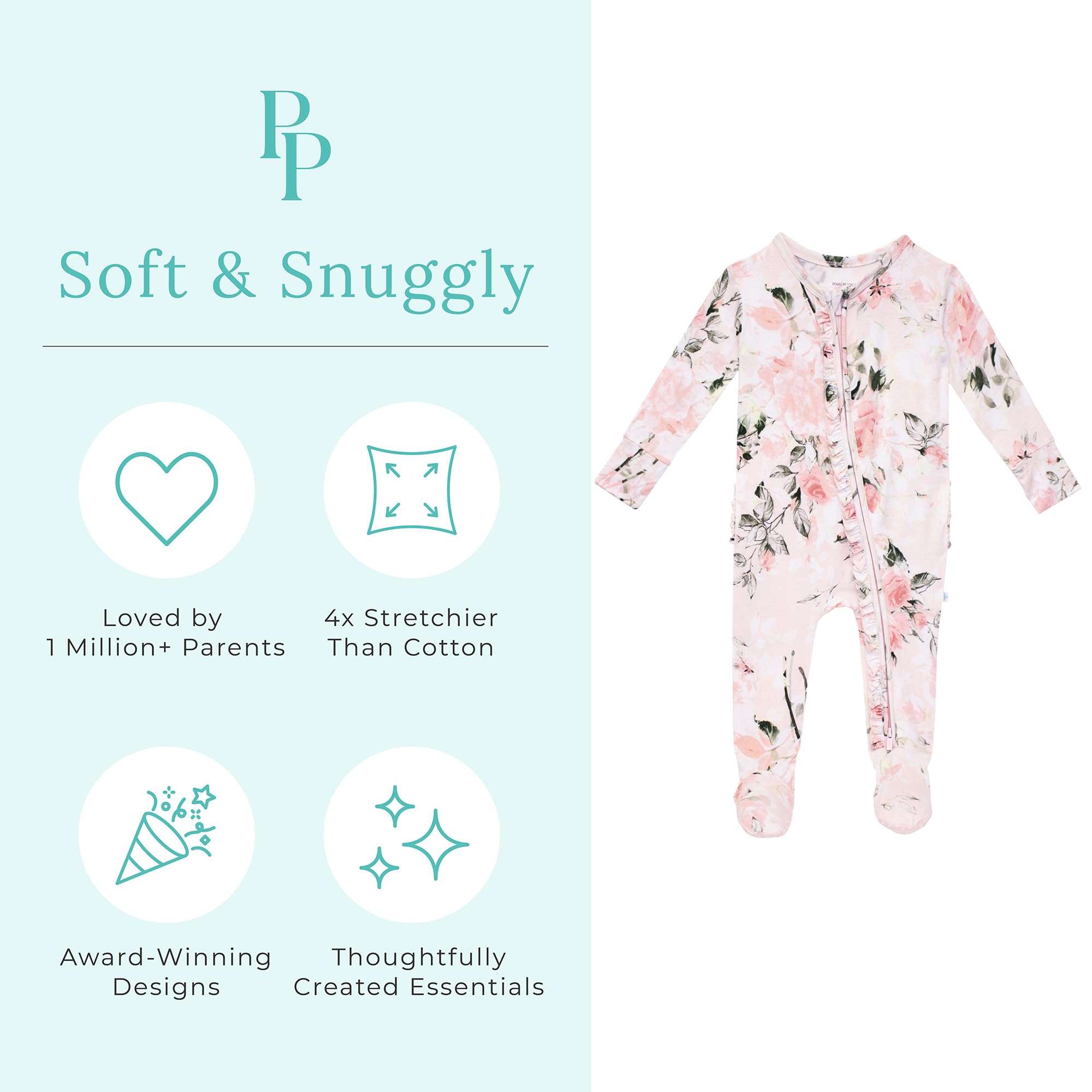Posh Peanut Footie Pajamas for Baby Girls – Sleepers in Ultra-Soft Viscose from Bamboo with 2-Way Zipper & Ruffle Trim
