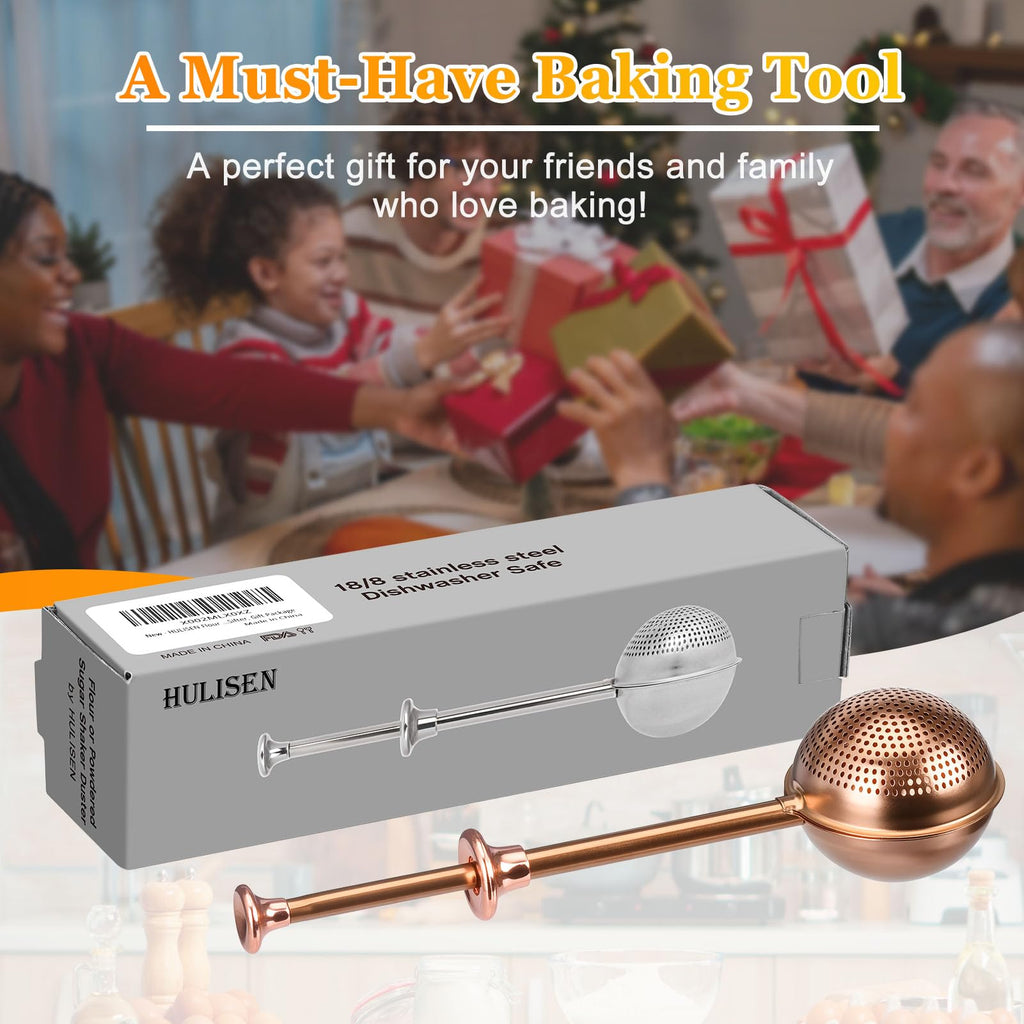 HULISEN Flour Duster for Baking, One-Handed Operation, 304 Stainless Steel Powdered Sugar Shaker Duster, Pick Up and Dust Flour Sifter, Gift Package