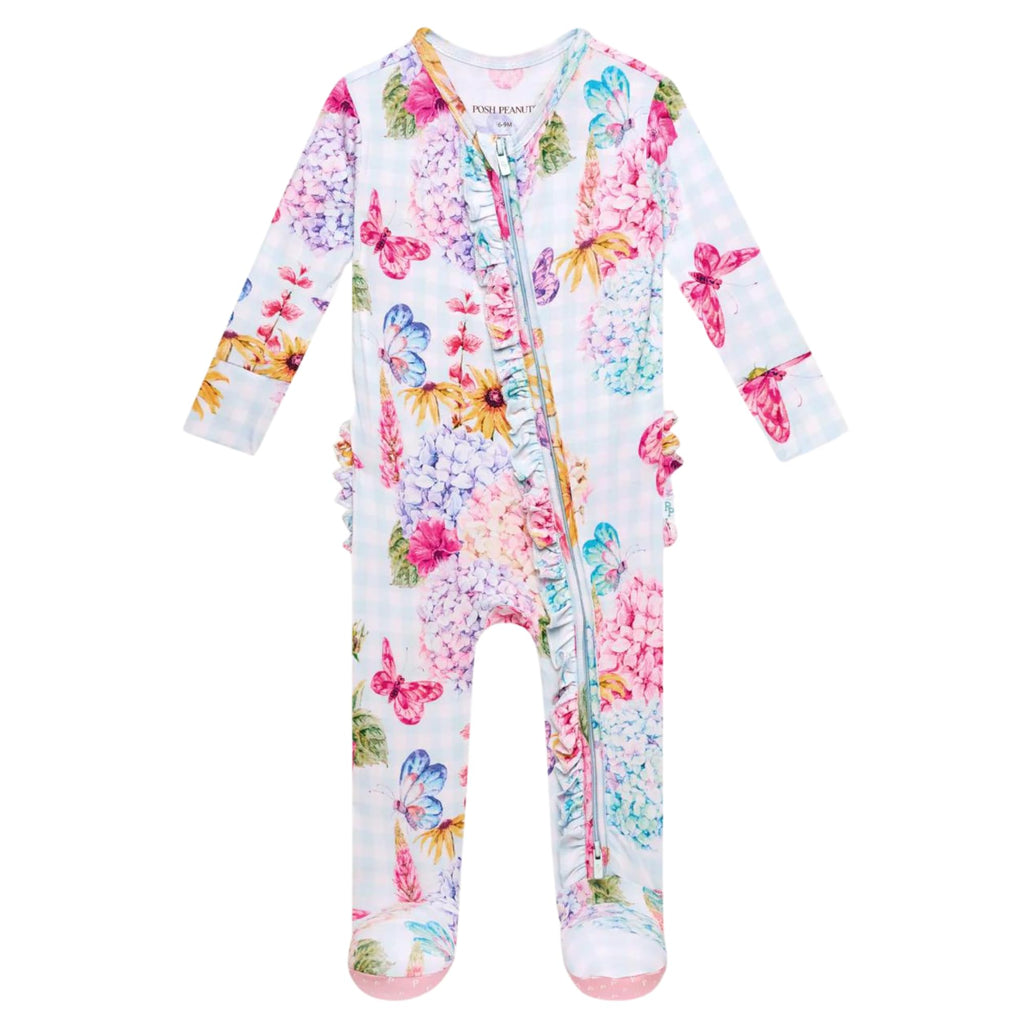 Posh Peanut Footie Pajamas for Baby Girls – Sleepers in Ultra-Soft Viscose from Bamboo with 2-Way Zipper & Ruffle Trim