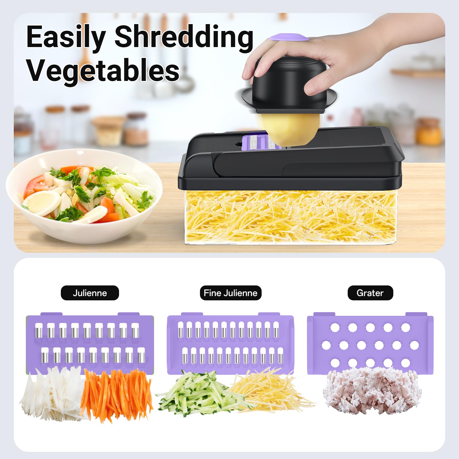 SpaceHacks 12-in-1 Vegetable Chopper, Kitchen Gadgets with 7 Blades, Veggie, Food, Onion Chopper, Cucumber Slicer, Versatile Mandoline, Includes Egg Separator & Finger Guard, Gray