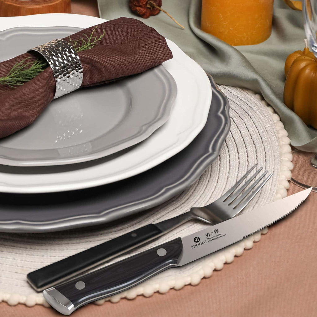 imarku 14-Piece Knife Set, Japanese Stainless Steel Knives Set for Kitchen, Full-Tang Gyutou Knife Sets with Block and Build-in Sharpener, Brown, Dishwasher Safe, House Warming Gifts for Mom