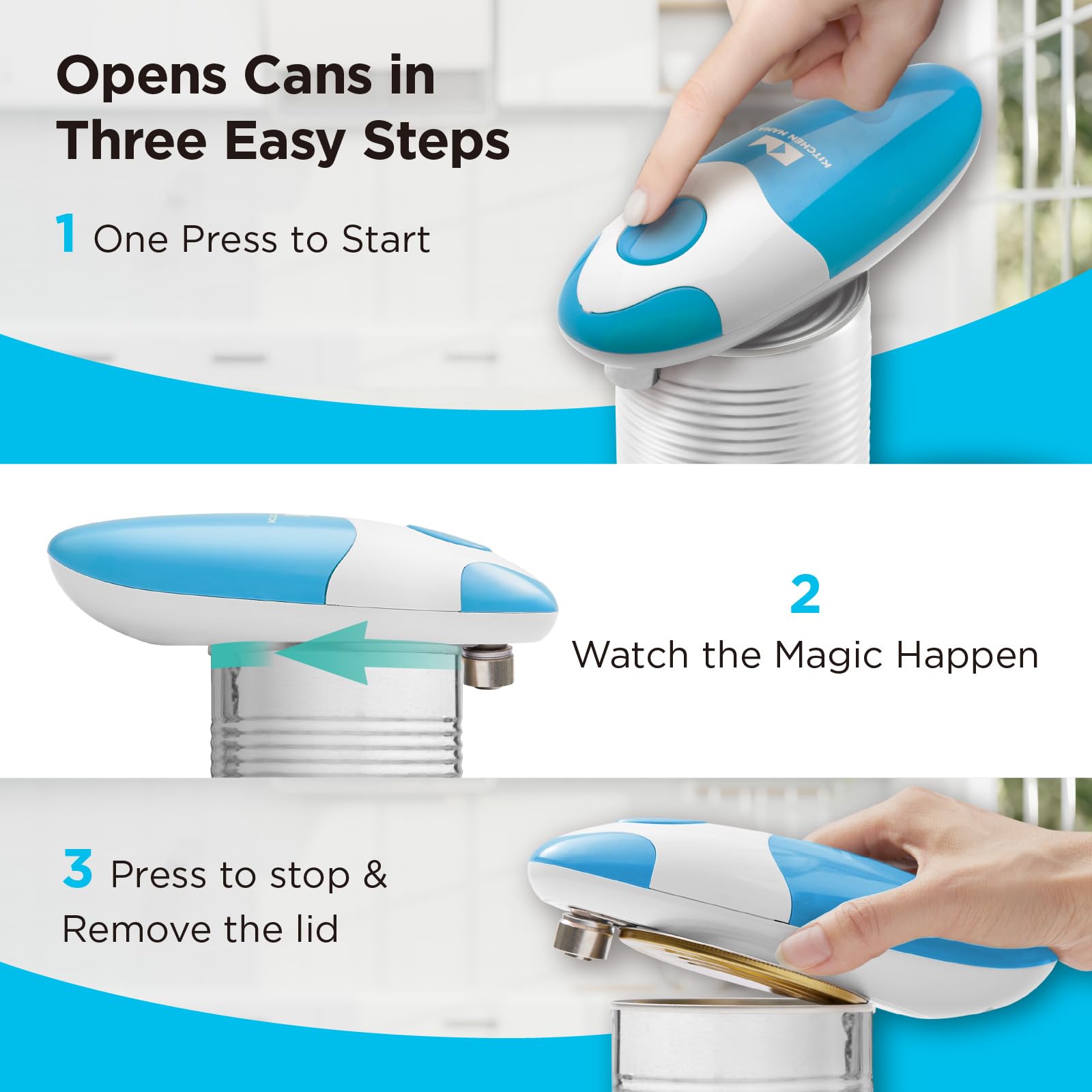 Kitchen Mama Auto Electric Can Opener: Open Your Cans with A Simple Press of Button - Automatic, Hands Free, Smooth Edge, Battery Operated, YES YOU CAN (Red)