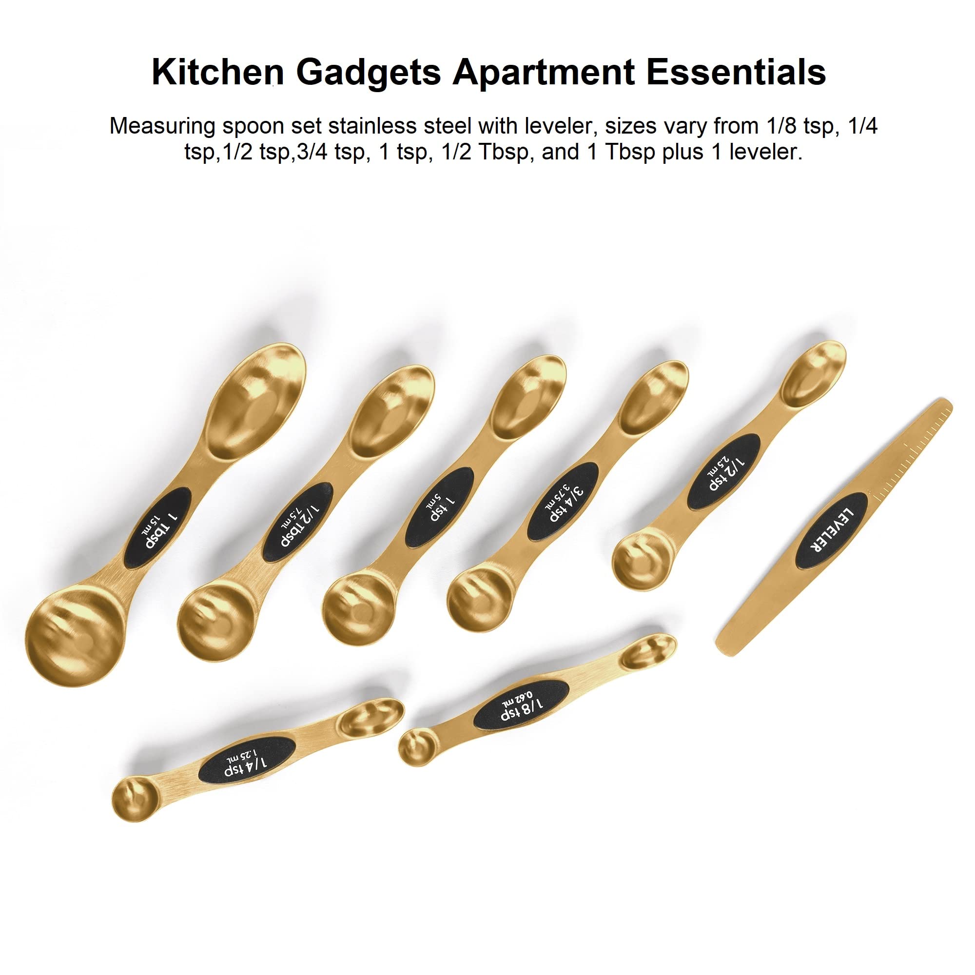 Magnetic Measuring Spoons Set Stainless Steel with Leveler, Stackable Metal Tablespoon Measure Spoon for Baking, Cups and Spoon Set Kitchen Gadgets Apartment Essentials Fits in Spice Jars