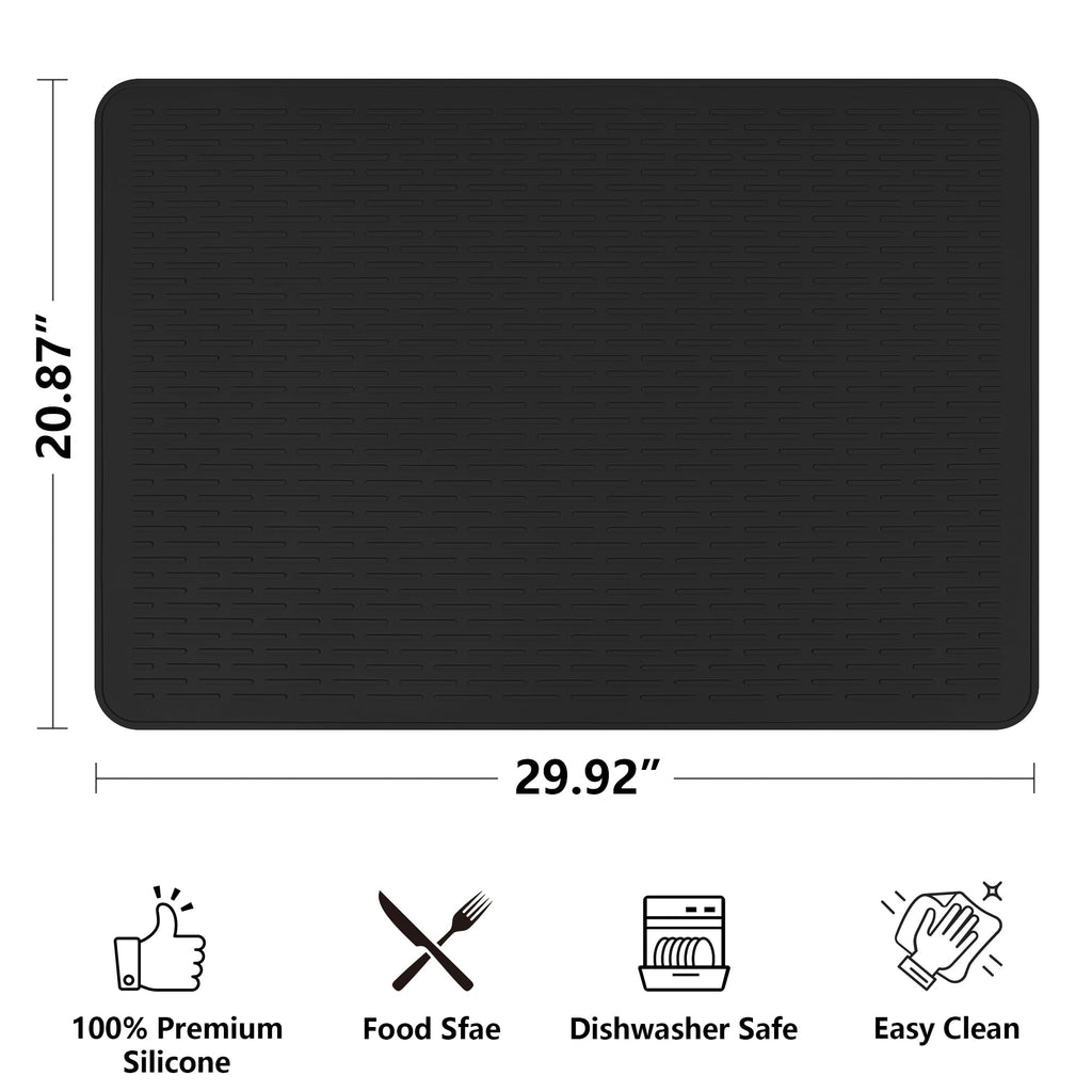 Stove Top Cover for Electric Stove- Range Covers for Electric Stove,Silicone XXL Dish Drying Mat, Glass Cooktop Covers, Flat RV Range top Mats (Black, 28"x20")