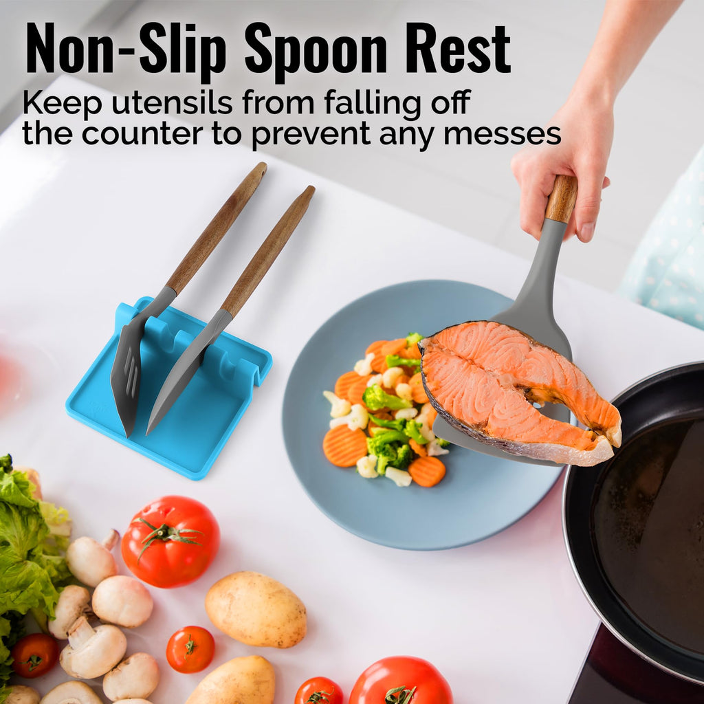 Zulay Kitchen Spoon Rest for Multiple Utensils High Heat-Resistant Silicone Drip Pad, BPA-Free Spoon Holder for Stove Top, Kitchen Gadget Holder for Ladles, Tongs, Cooking Spatula - Makes Great Gift