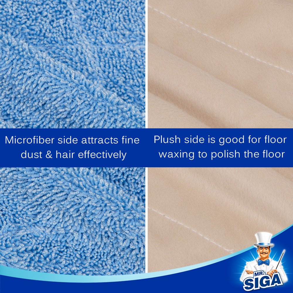 MR.SIGA Professional Microfiber Mop for Hardwood, Laminate, Tile Floor Cleaning, Stainless Steel Telescopic Handle - 3 Reusable Flat Mop Refills and 1 Dirt Removal Scrubber Included