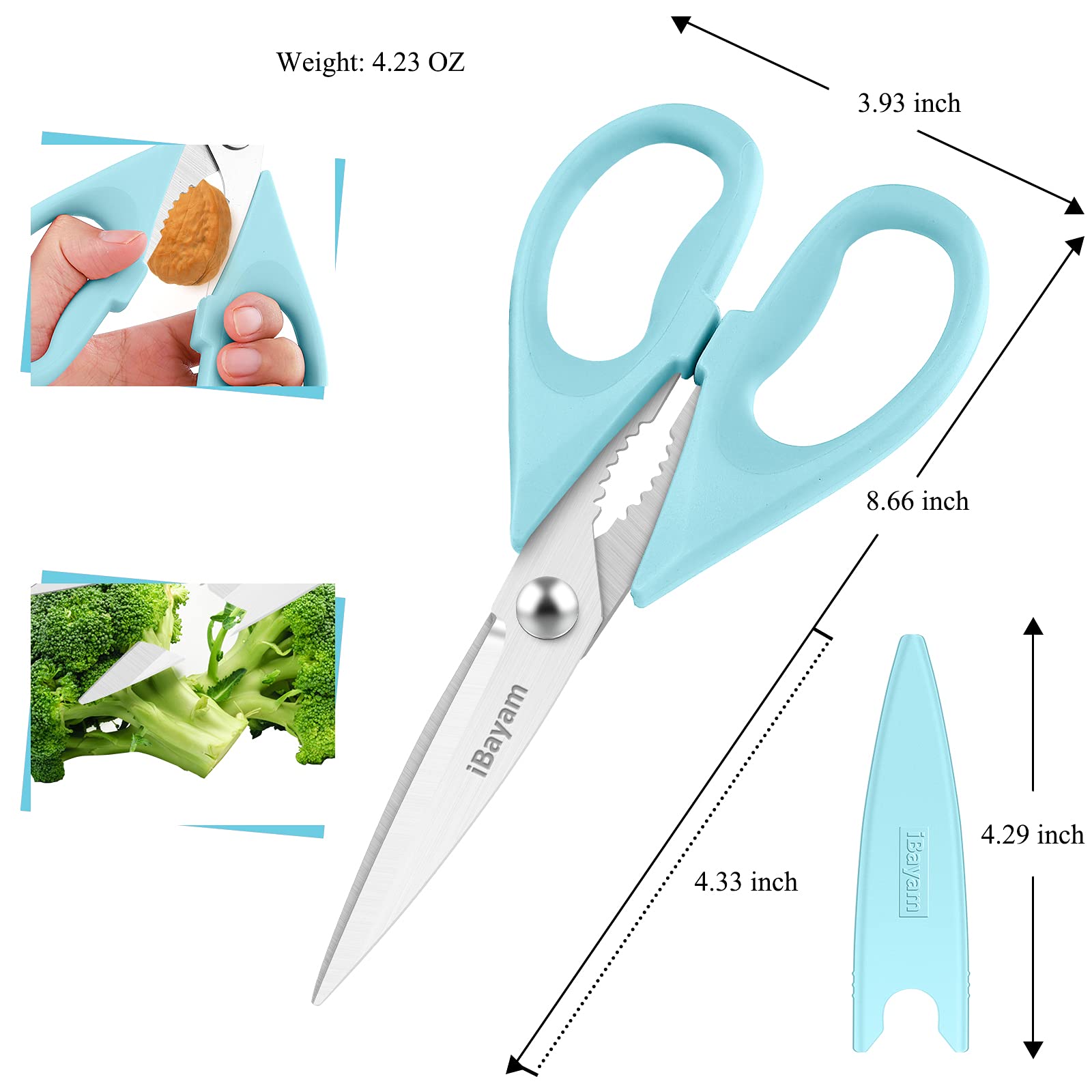 iBayam Kitchen Scissors All Purpose Heavy Duty 2 Pack with Protective Sheath, Stainless Steel Shears Kitchen Utensils Set for Cutting Food Cooking Meat Poultry Dishwasher Safe Soft Comfort-Grip