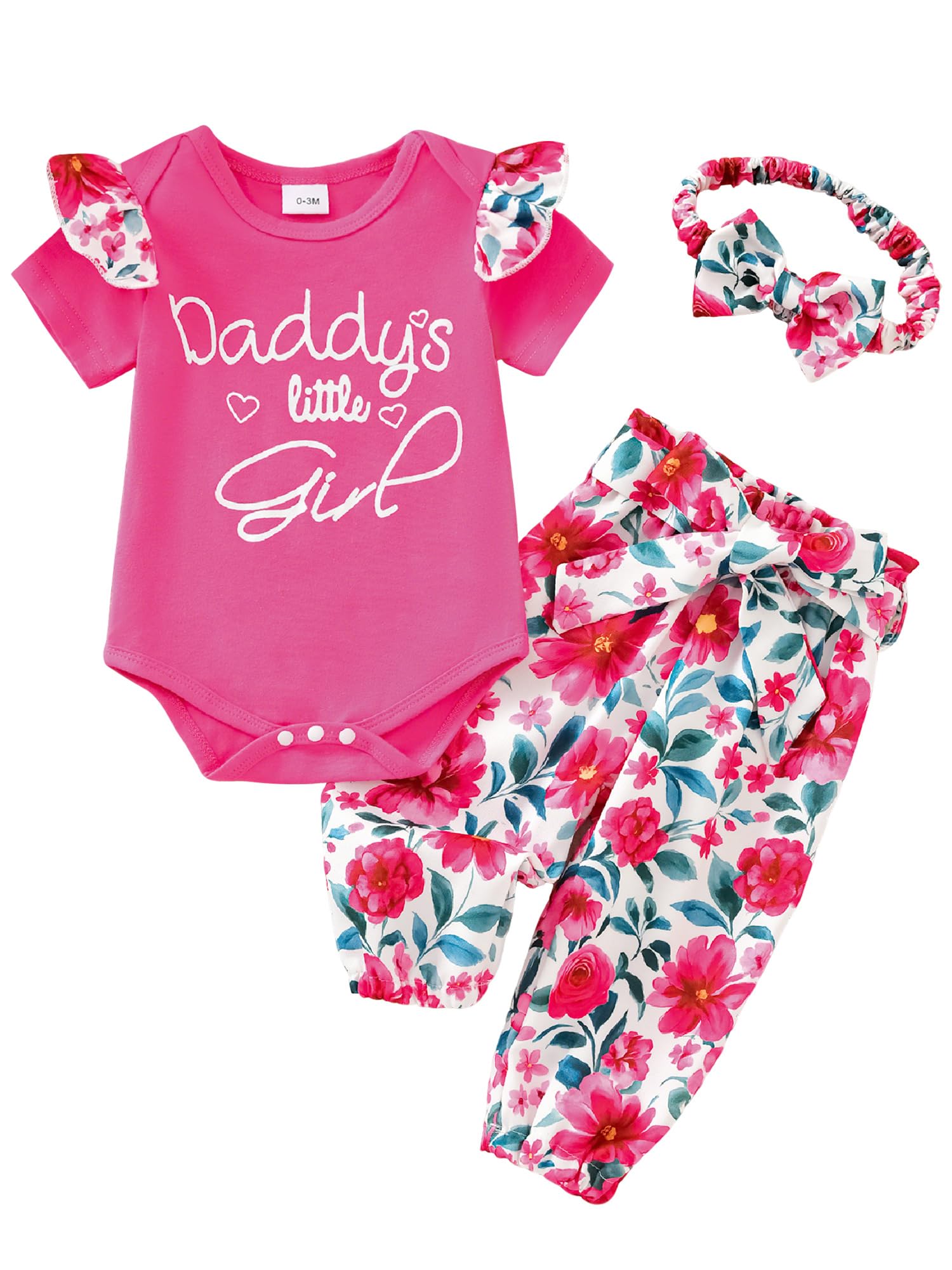 AMAWMW Baby Girl Clothes Set Daddys Little Girl Ruffle Romper Top Camouflage Pants Newborn Infant Baby Girl Outfit