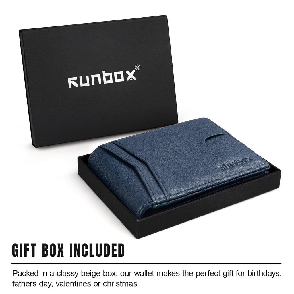 RUNBOX Wallet for Men Slim Rfid Leather 2 ID Window With Gift Box | Slim, Rfid, 2 ID Window, With Gift Box, Slim, Rfid