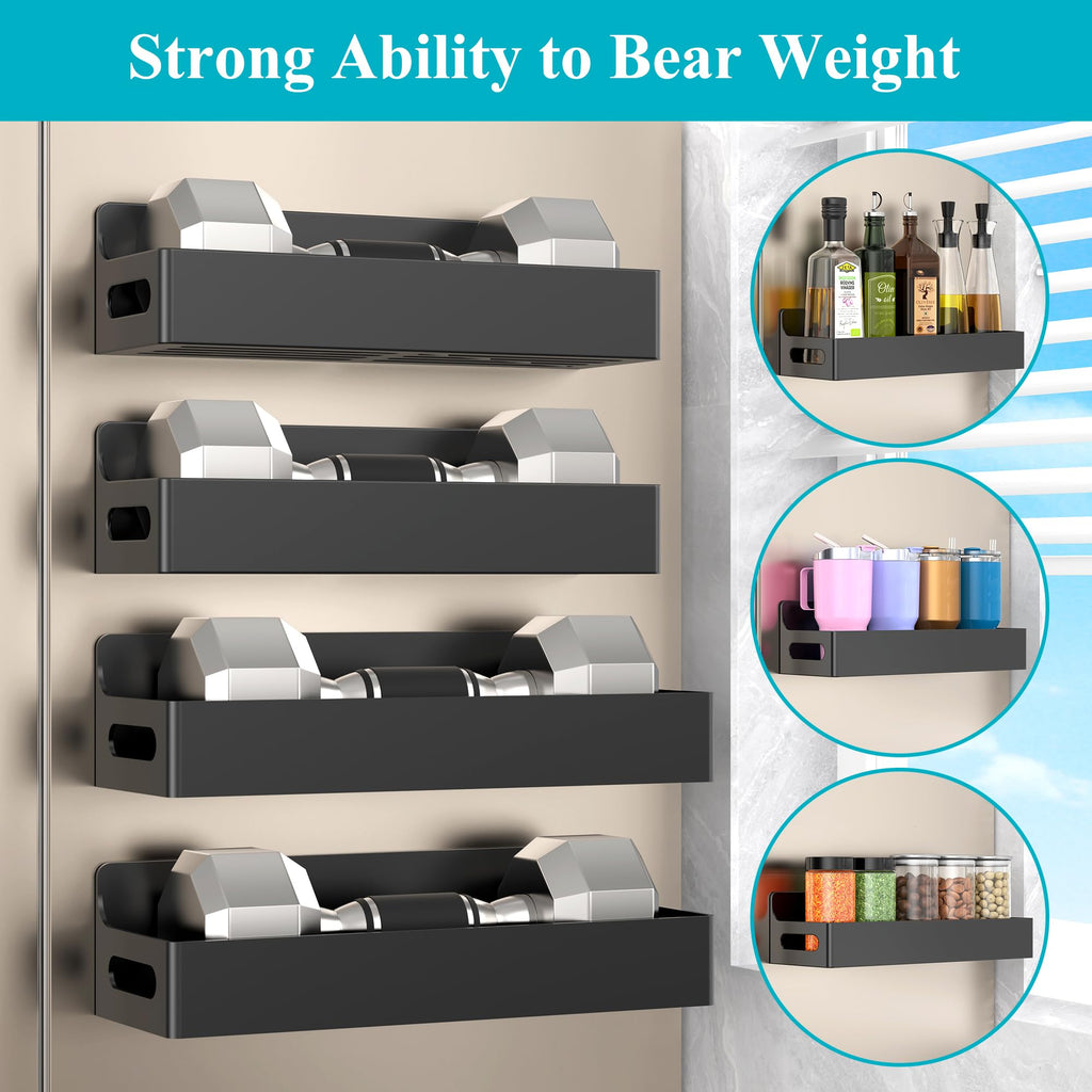 HuggieGems 4 Pack Magnetic Spice Rack Organizer for Refrigerator and Oven, Black Fridge Organizers and Storage for Kitchen