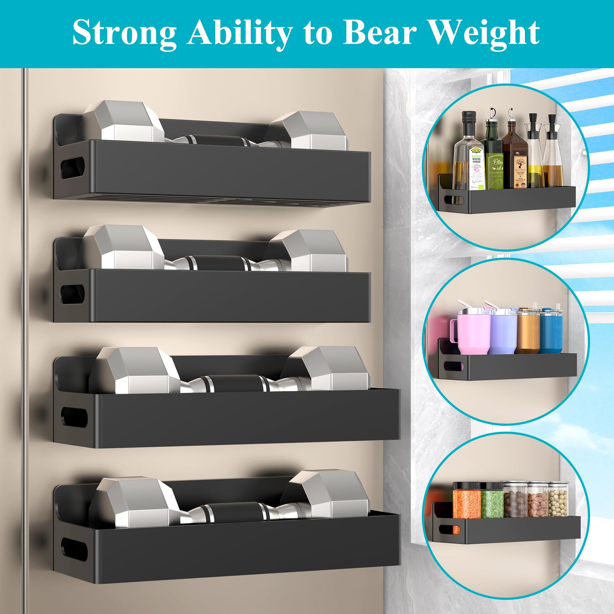 HuggieGems 4 Pack Magnetic Spice Rack Organizer for Refrigerator and Oven, Black Fridge Organizers and Storage for Kitchen