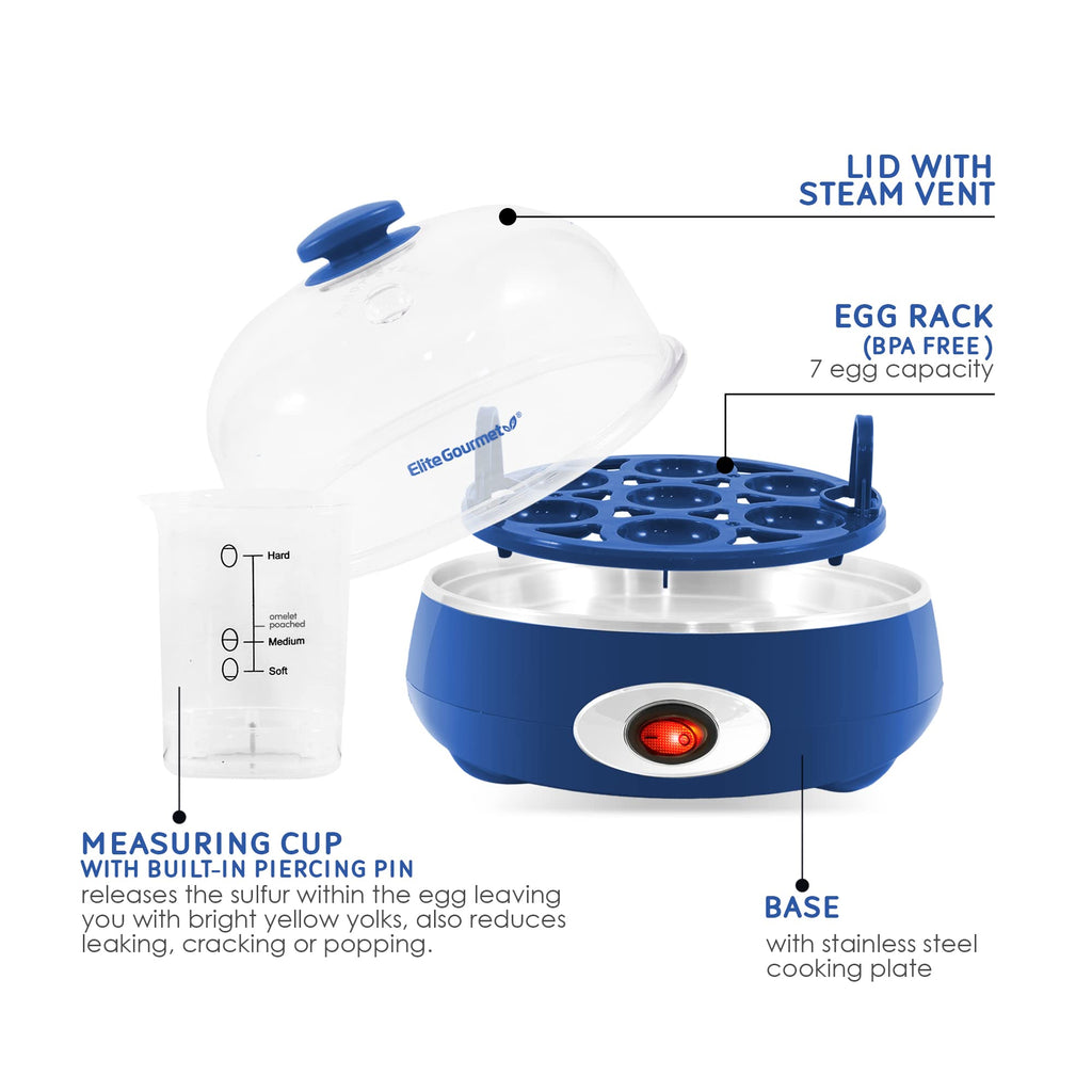 Elite Gourmet EGC115M Easy Egg Cooker Electric 7-Egg Capacity, Soft, Medium, Hard-Boiled Egg Cooker with Auto Shut-Off, Measuring Cup Included, BPA Free, Retro Mint