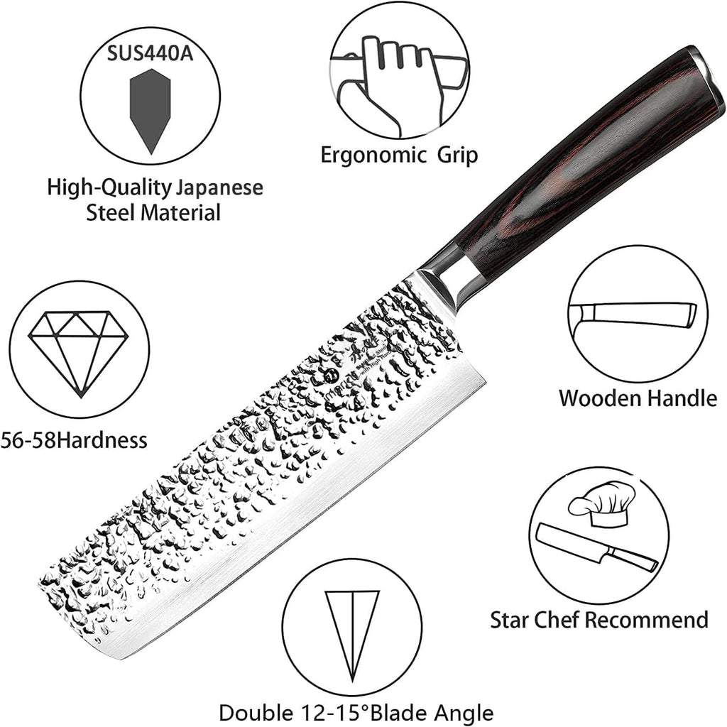 imarku 14-Piece Knife Set, Japanese Stainless Steel Knives Set for Kitchen, Full-Tang Gyutou Knife Sets with Block and Build-in Sharpener, Brown, Dishwasher Safe, House Warming Gifts for Mom