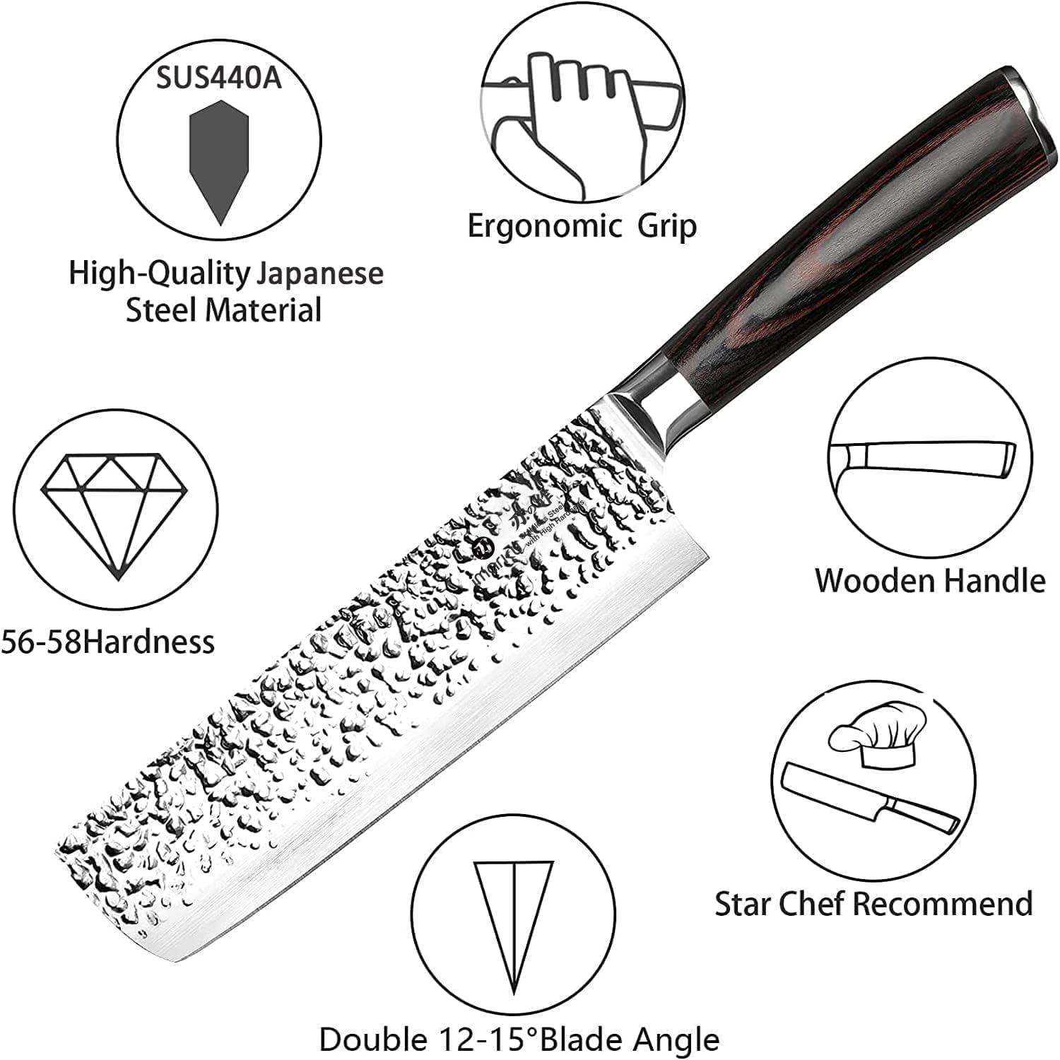 imarku 14-Piece Knife Set, Japanese Stainless Steel Knives Set for Kitchen, Full-Tang Gyutou Knife Sets with Block and Build-in Sharpener, Brown, Dishwasher Safe, House Warming Gifts for Mom