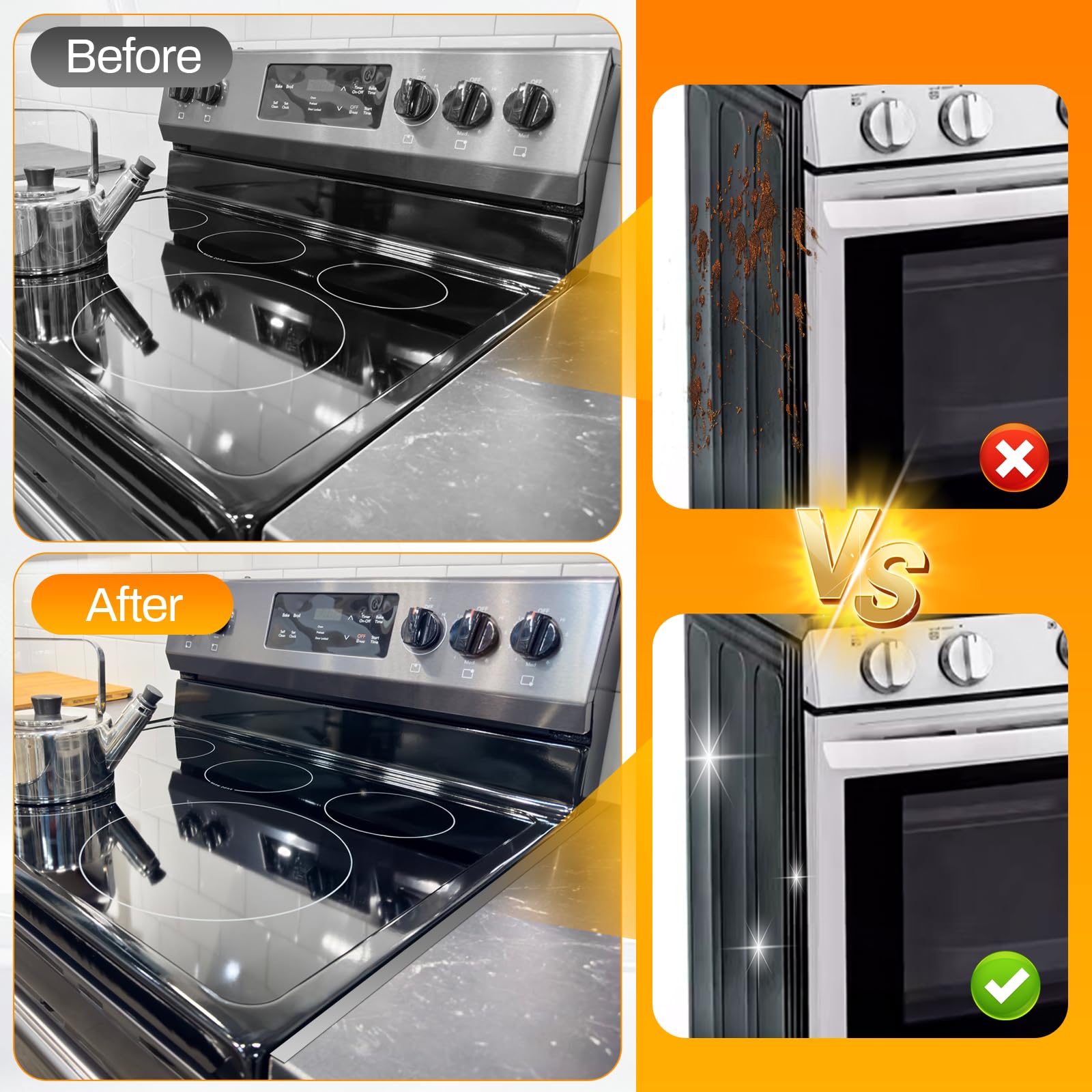 Stainless Steel Stove Gap Covers,Stove Gap Filler, Range Trim Kit, Stove Gap Guards, Heat Resistant and Easy to Clean, Easy retractable Length 13.8" to 27.5", Width 0.79",Black(2PCS)
