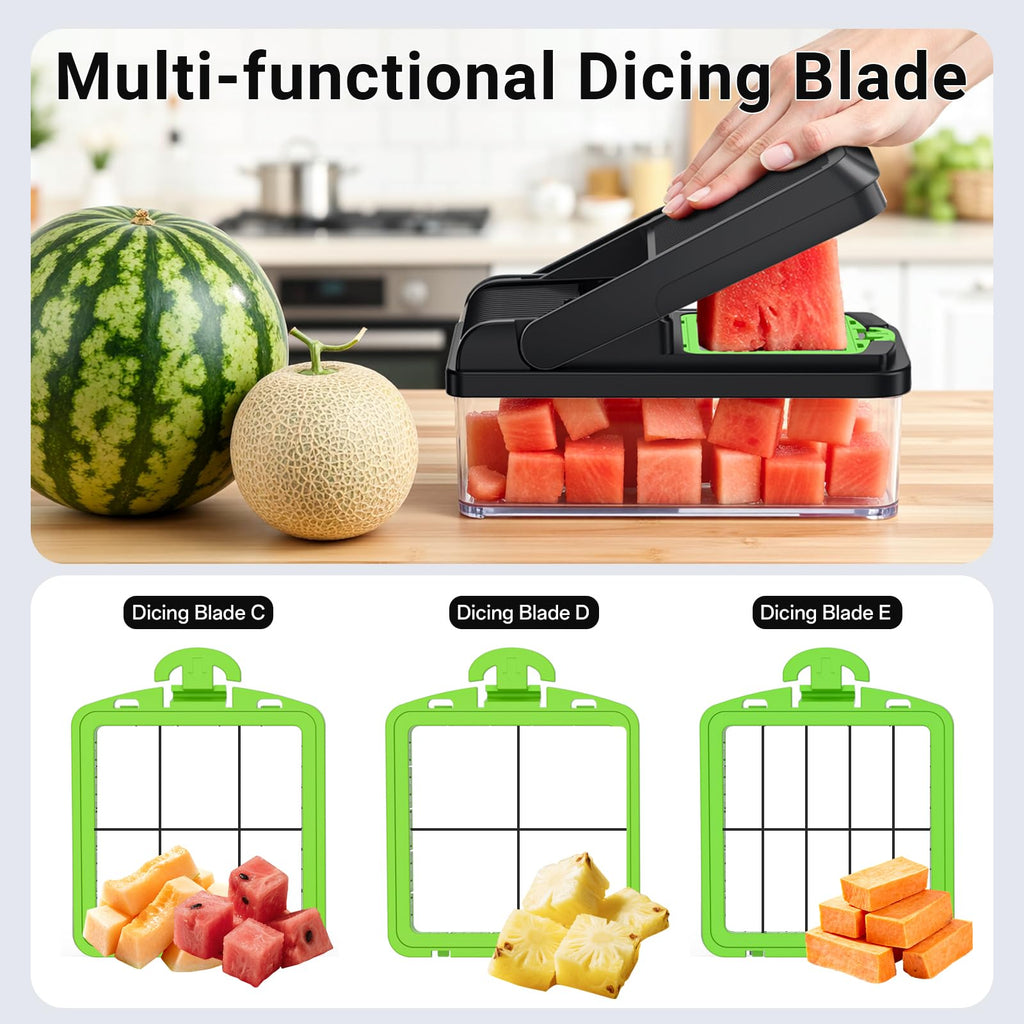 SpaceHacks 12-in-1 Vegetable Chopper, Kitchen Gadgets with 7 Blades, Veggie, Food, Onion Chopper, Cucumber Slicer, Versatile Mandoline, Includes Egg Separator & Finger Guard, Gray