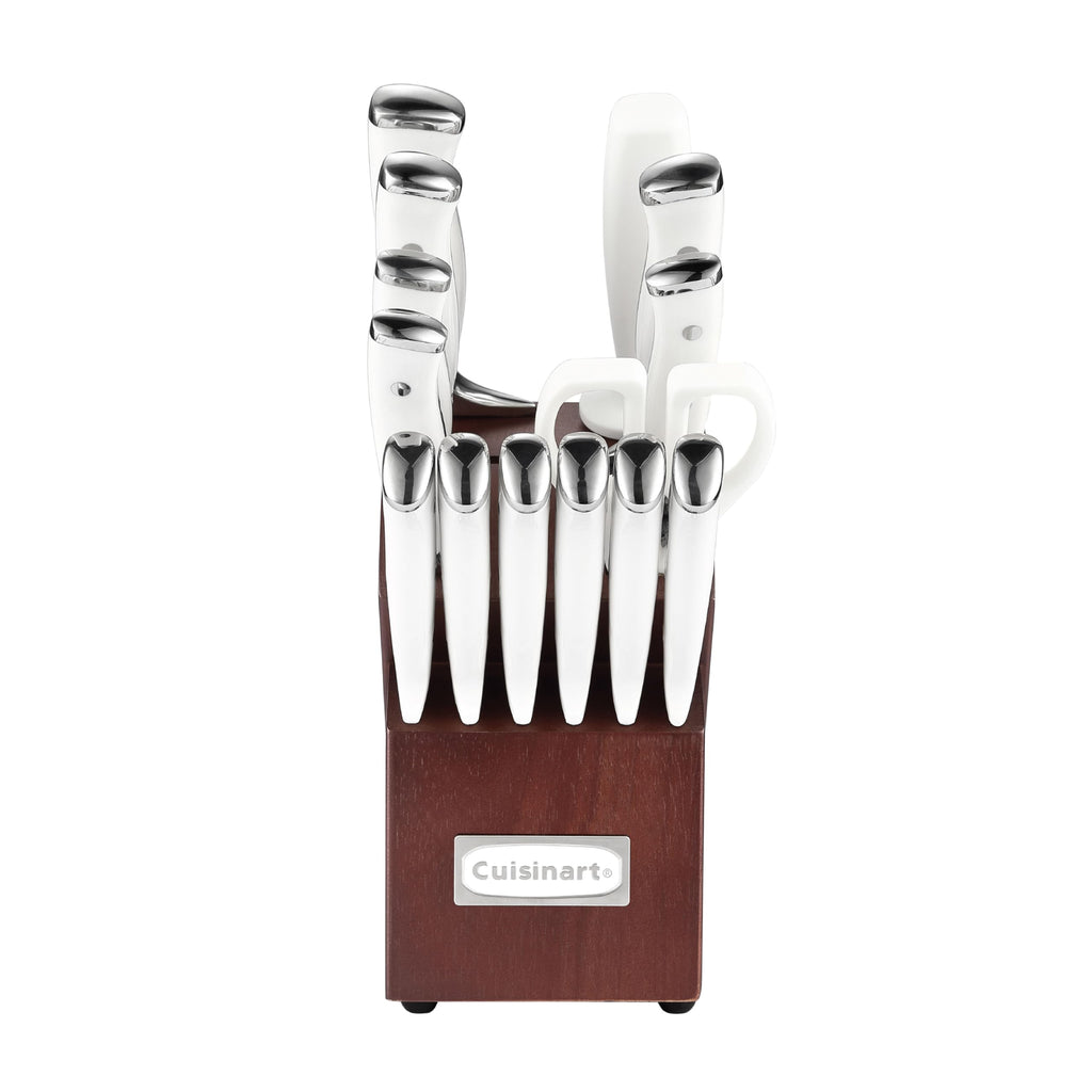 Cuisinart 15-Piece Knife Set with Block, High Carbon Stainless Steel, Forged Triple Rivet, White, C77WTR-15P