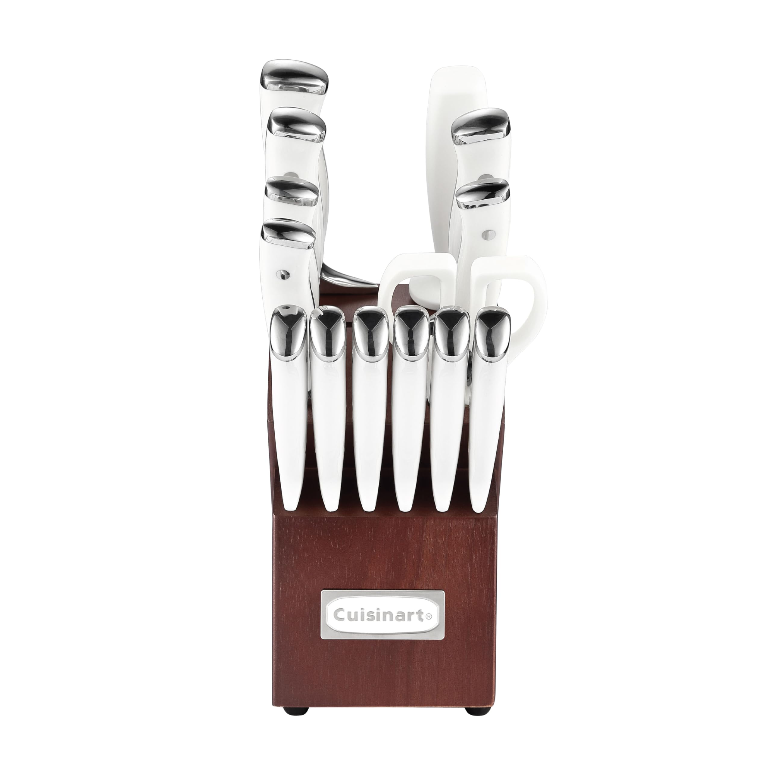 Cuisinart 15-Piece Knife Set with Block, High Carbon Stainless Steel, Forged Triple Rivet, White, C77WTR-15P