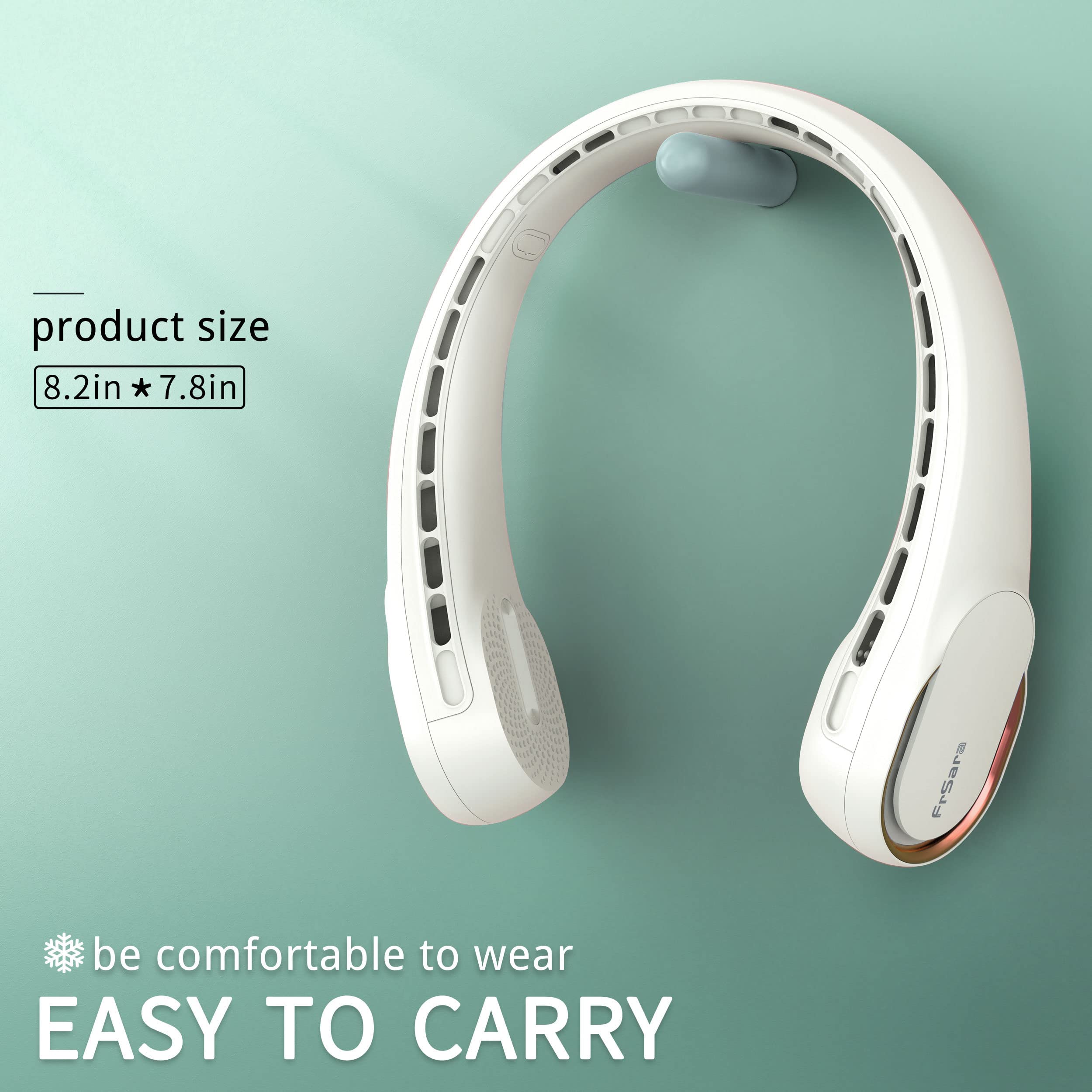FrSara Neck Fan, Portable Personal Fan Strong Wind, 4000mAh, Air Volume,360° Cooling, No Hair Twisting, Air Volume On 2 Sides, Non-Slip, Quick Charge, Long Use Time, Birthday Gift for Women, Dad, Men