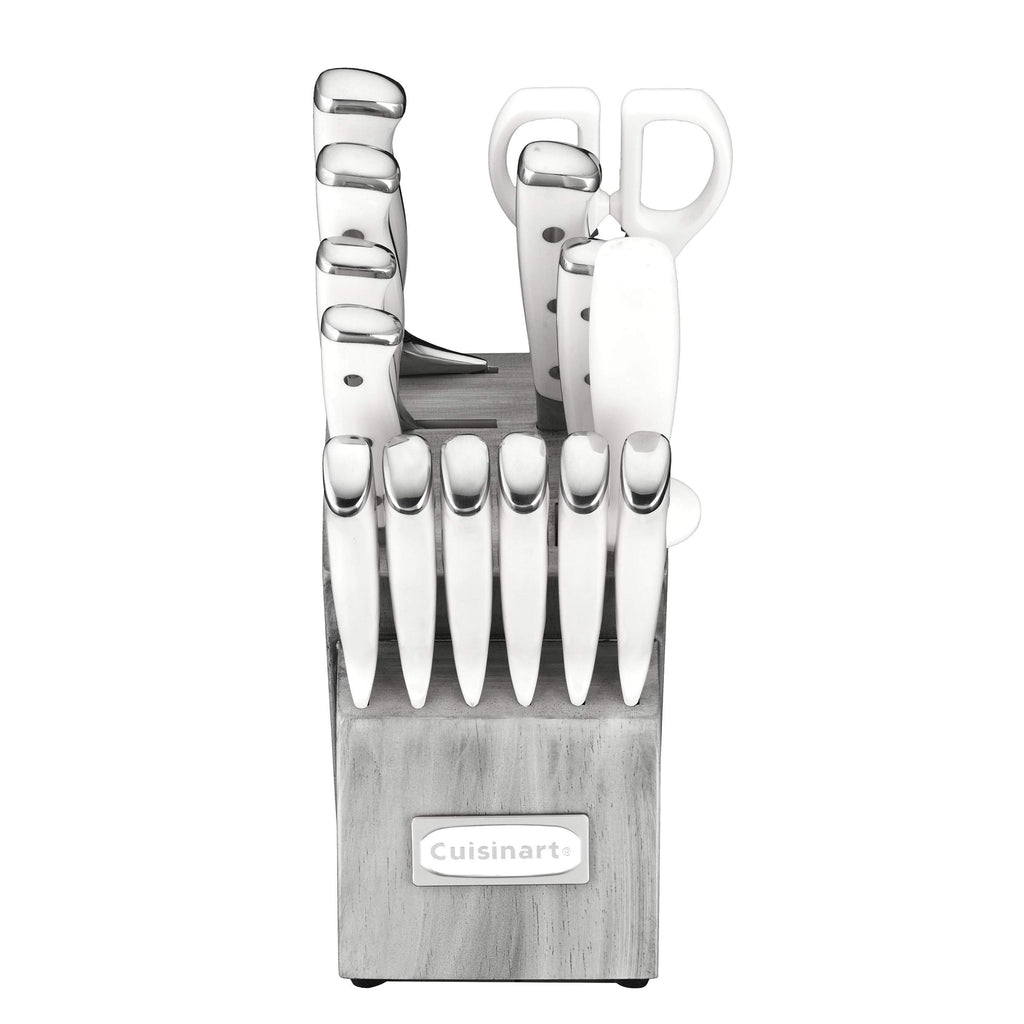 Cuisinart 15-Piece Knife Set with Block, High Carbon Stainless Steel, Forged Triple Rivet, White, C77WTR-15P