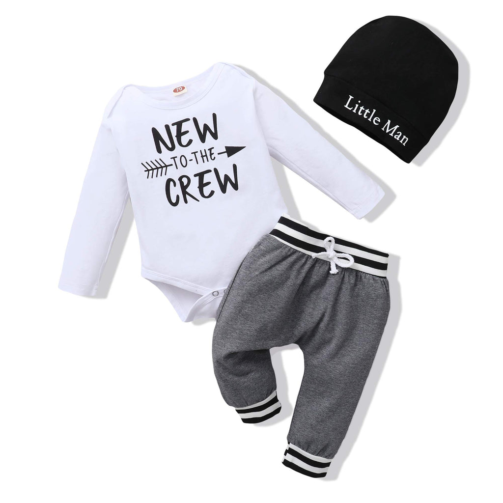 Newborn Infant Baby Boy Clothes Fall Winter Outfits New to The Crew Outfit Toddler Baby Boy Clothes Set