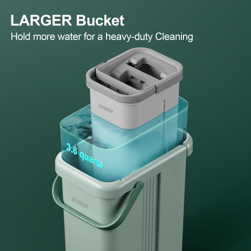 JOYMOOP Mop and Bucket Set, Flat Mops for Floor & Wall Cleaning, Commercial & Household Use, Hardwood Floor Mop with Long Handle & 4 Microfiber Pads
