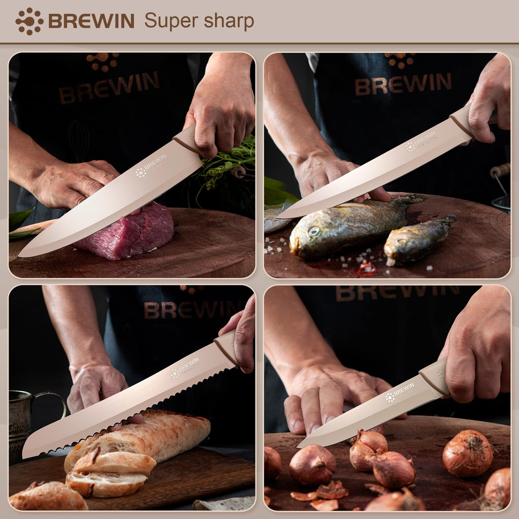 Knife Set, Brewin Kitchen Knife Set, Knives Set for Kitchen, Universal Knife Block, Utility Knife Block Set, New Home Essentials, Apartment Essentials, Dishwasher Safe