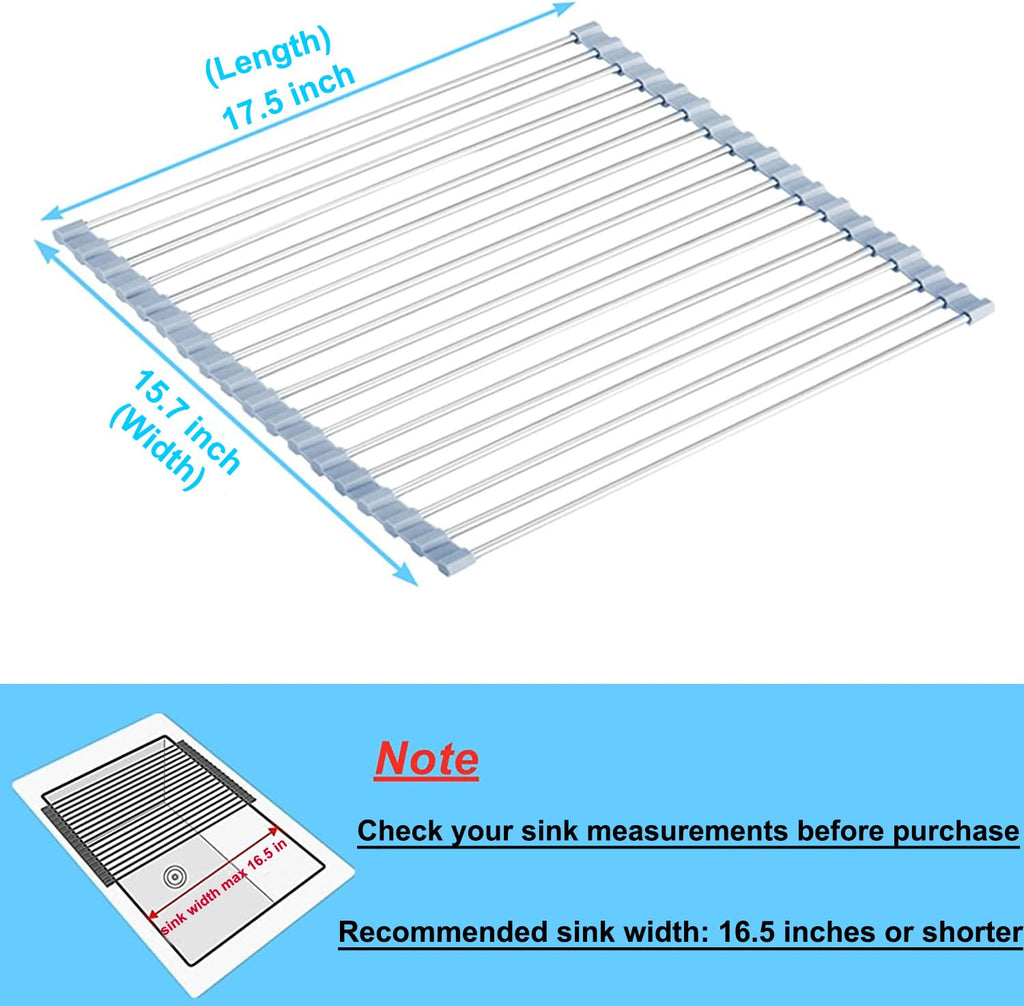 Seropy Roll Up Dish Drying Rack, Over The Sink Dish Drying Rack Kitchen Rolling Dish Drainer, Foldable Sink Rack Mat Stainless Steel Wire Dish Drying Rack for Kitchen Sink Counter Storage 17.5x11.8