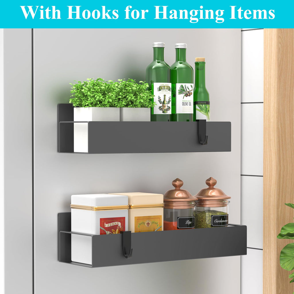 HuggieGems Metal 4 Pack Magnetic Spice Storage Rack Organizer for Refrigerator and Oven, Black Fridge Organizers and Storage