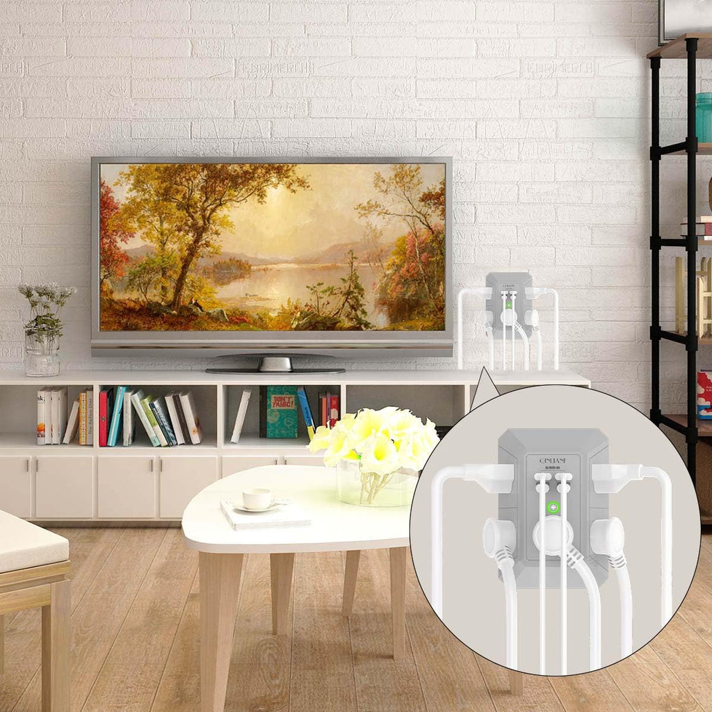 Wall Charger, Surge Protector, QINLIANF 5 Outlet Extender with 4 USB Charging Ports, 3-Sided 1680J Power Strip Multi Plug Adapter Spaced for Home Travel Office