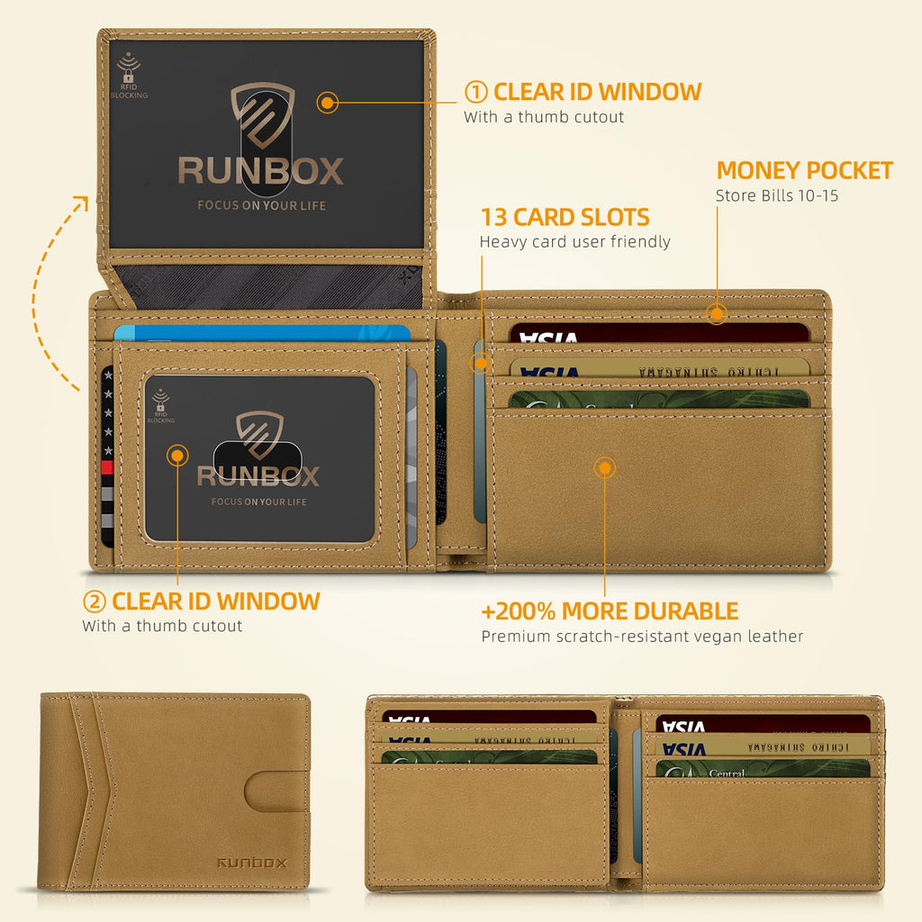 RUNBOX Wallet for Men Slim Rfid Leather 2 ID Window With Gift Box | Slim, Rfid, 2 ID Window, With Gift Box, Slim, Rfid