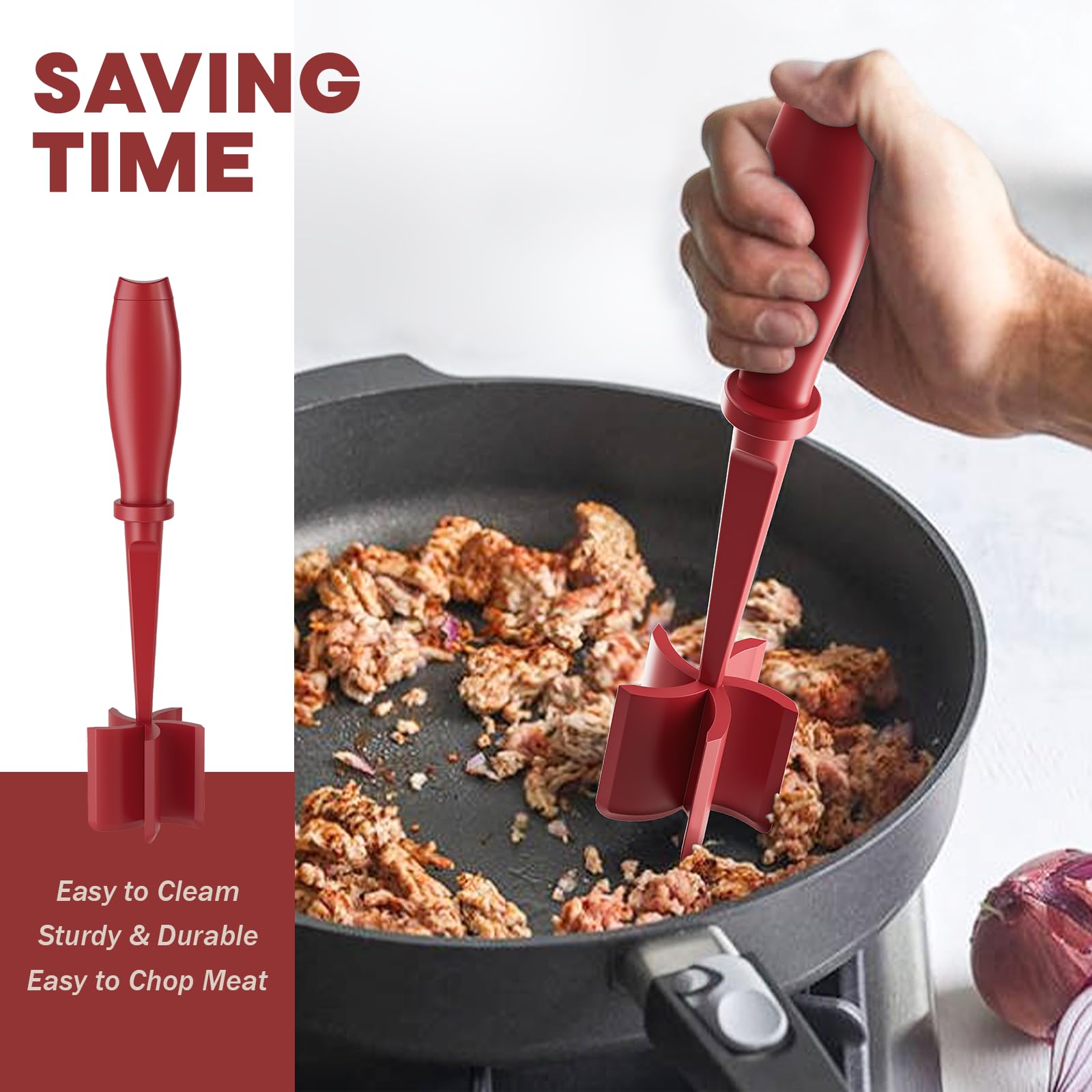 Meat Chopper, Hamburger Grinder, Premium Heat Resistant Smasher for Ground Beef, Burger Grinder Nylon Potato Mix Tool, Meat & Poultry Tenderizers-Black