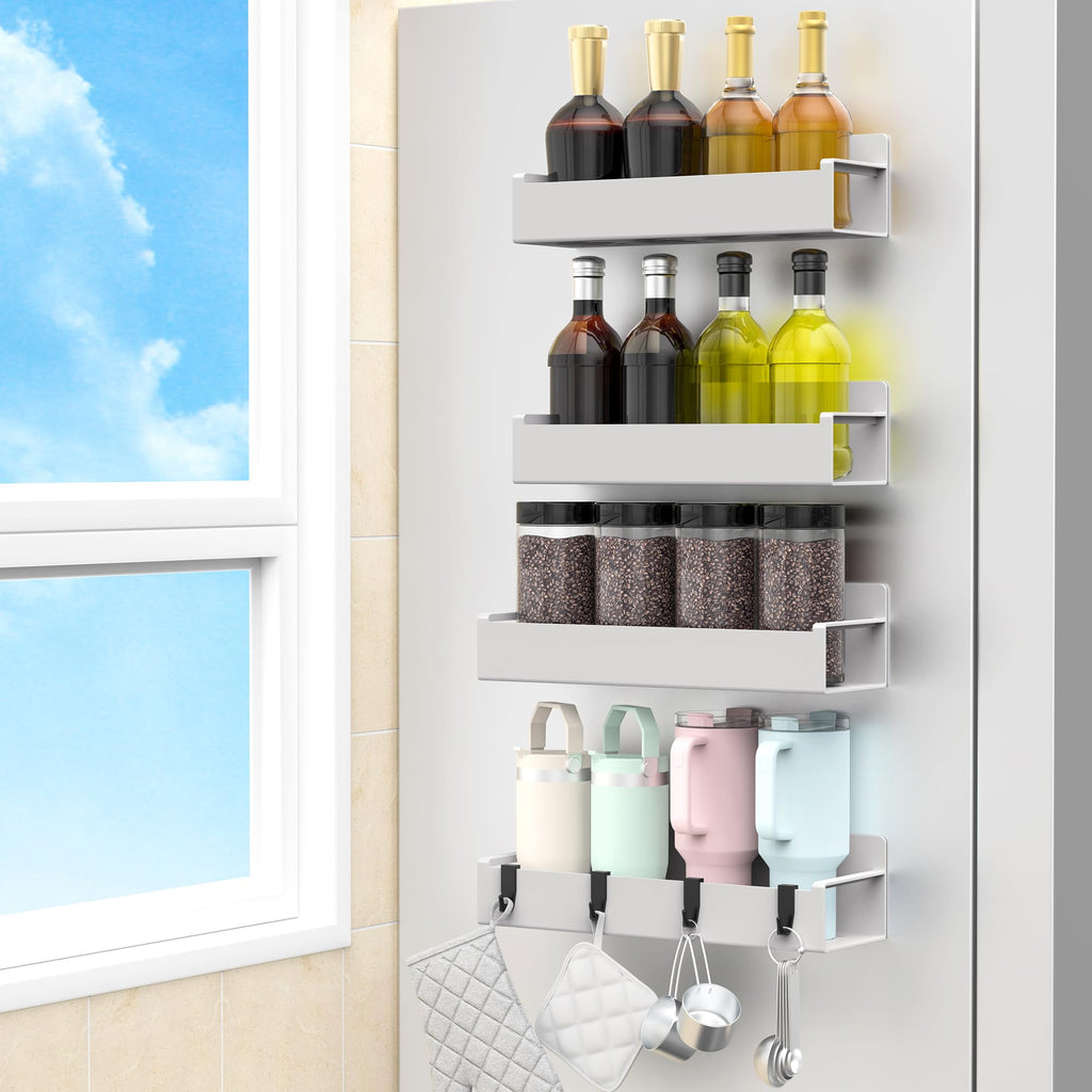 HuggieGems 4 Pack Magnetic Spice Rack Organizer for Refrigerator and Oven, Black Fridge Organizers and Storage for Kitchen