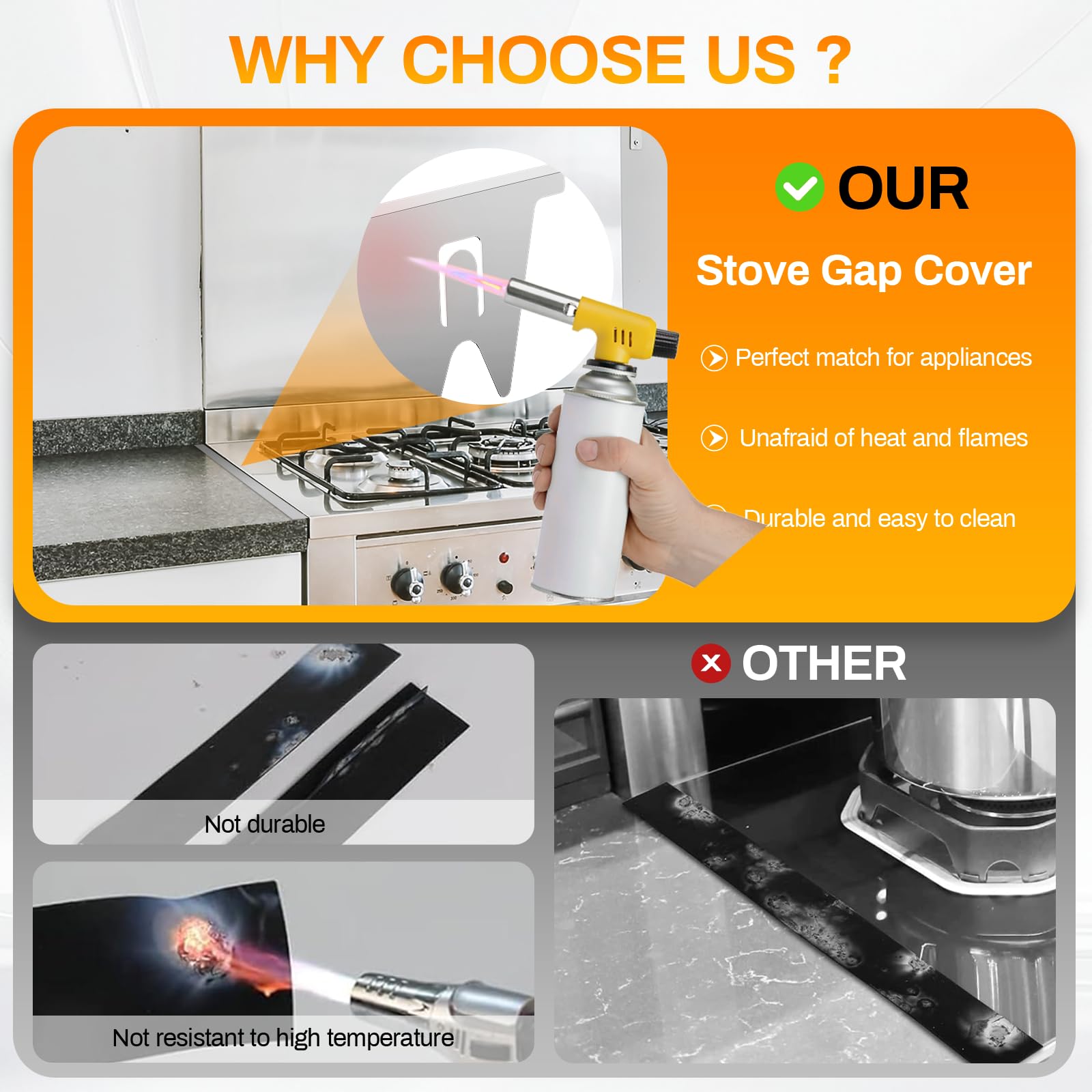 Stainless Steel Stove Gap Covers,Stove Gap Filler, Range Trim Kit, Stove Gap Guards, Heat Resistant and Easy to Clean, Easy retractable Length 13.8" to 27.5", Width 0.79",Black(2PCS)