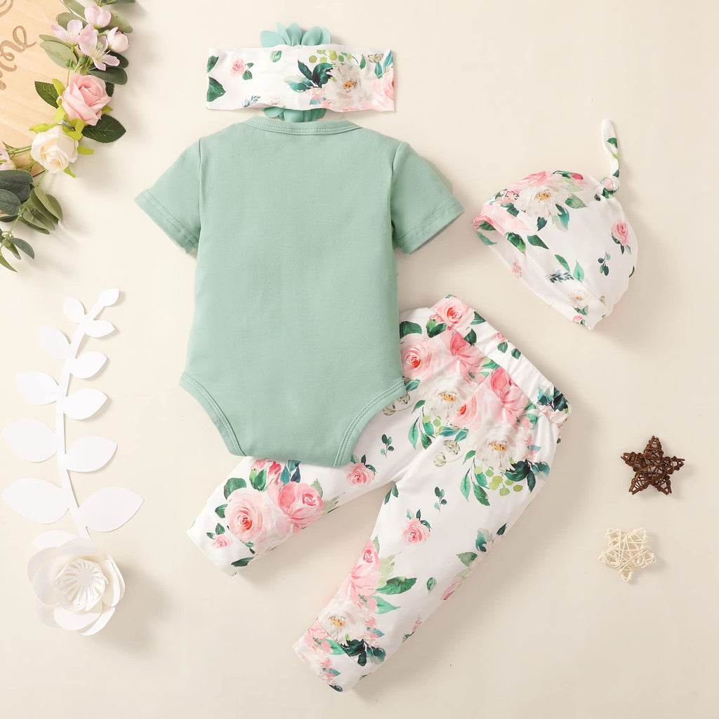 Renotemy Newborn Infant Baby Girl Clothes Summer Outfits Infant Romper Pants Cute Toddler Girl Clothes Gift Set