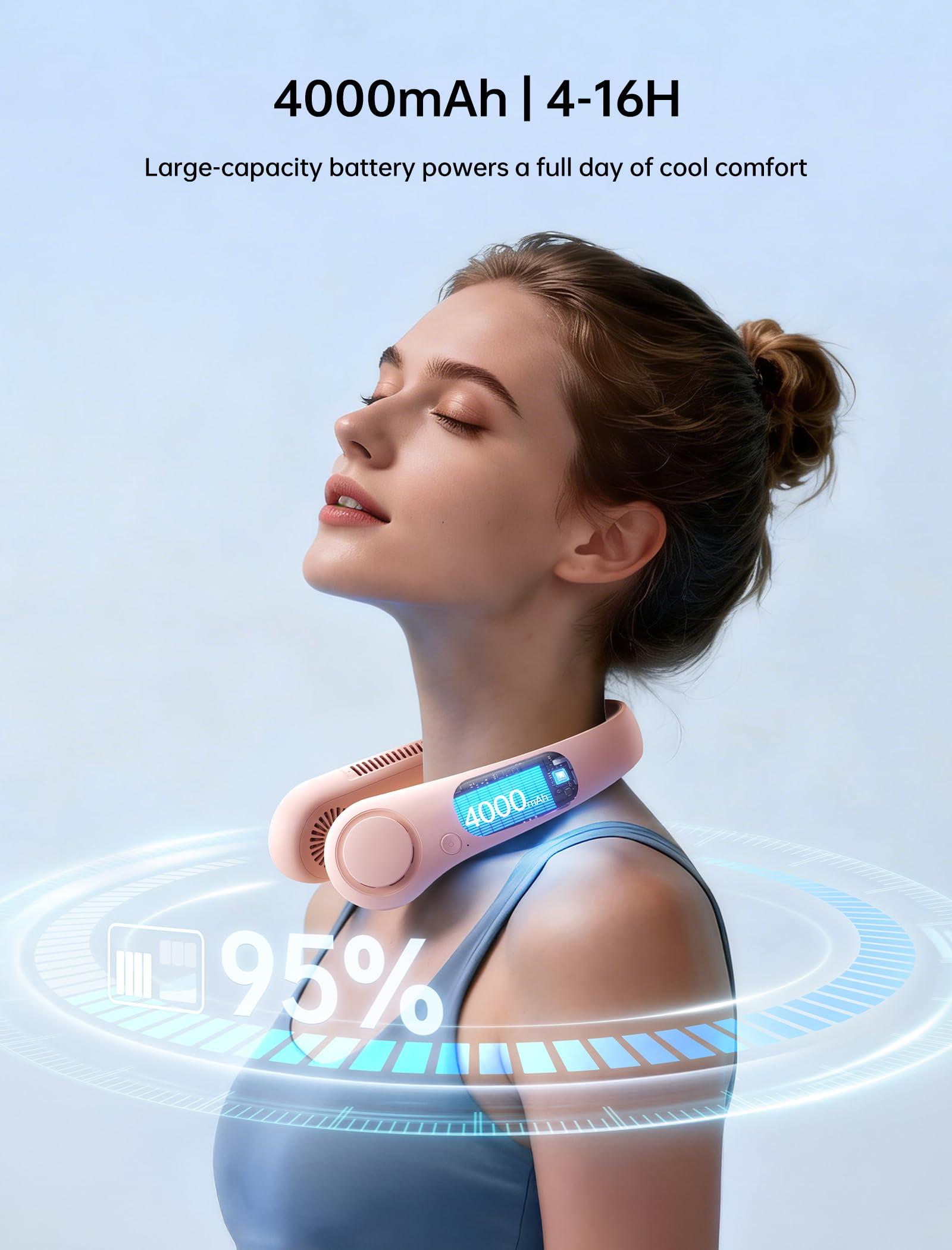JISULIFE Portable Neck Fan, Hands Free Bladeless Fan, 5 Speeds, 4000 mAh Battery Operated Wearable Personal Fan, Twistable, Rechargeable, Gift for Women Men-Dark Green