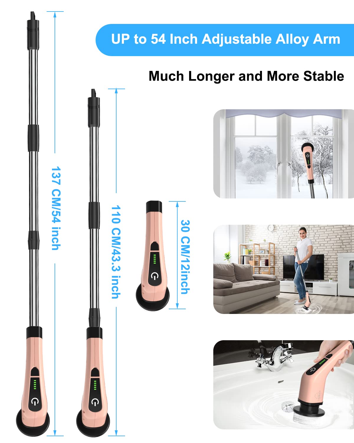 Leebein Electric Spin Scrubber, Cordless Cleaning Brush with 8 Replaceable Brush Heads, Tub and Floor Tile 360 Power Scrubber Dual Speed with Adjustable & Detachable Handle for Bathroom Kitchen Car