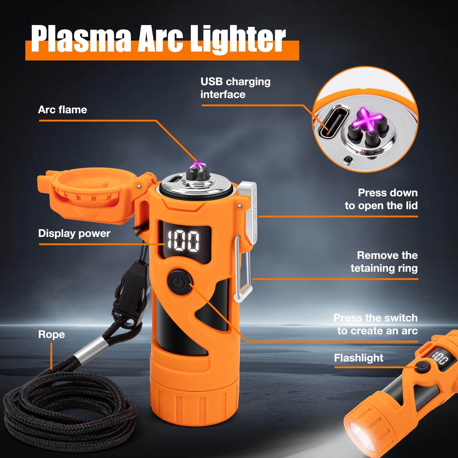LcFun Electric Dual Arc Lighter USB Rechargeable Outdoor Windproof Flameless Plasma Lighters for Camping, Hiking, Waterproof Matches Survival Tactical Gear Birthday Gifts for Men