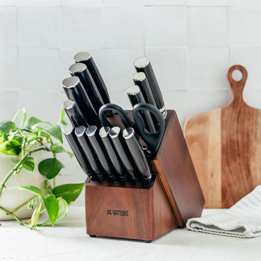 Yatoshi Professional Kitchen Knife Set, 15 Pieces, High Carbon Stainless Steel, Ergonomic Handle