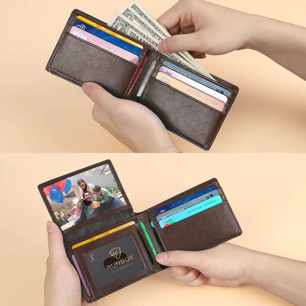 RUNBOX Wallet for Men Slim Rfid Leather 2 ID Window With Gift Box | Slim, Rfid, 2 ID Window, With Gift Box, Slim, Rfid