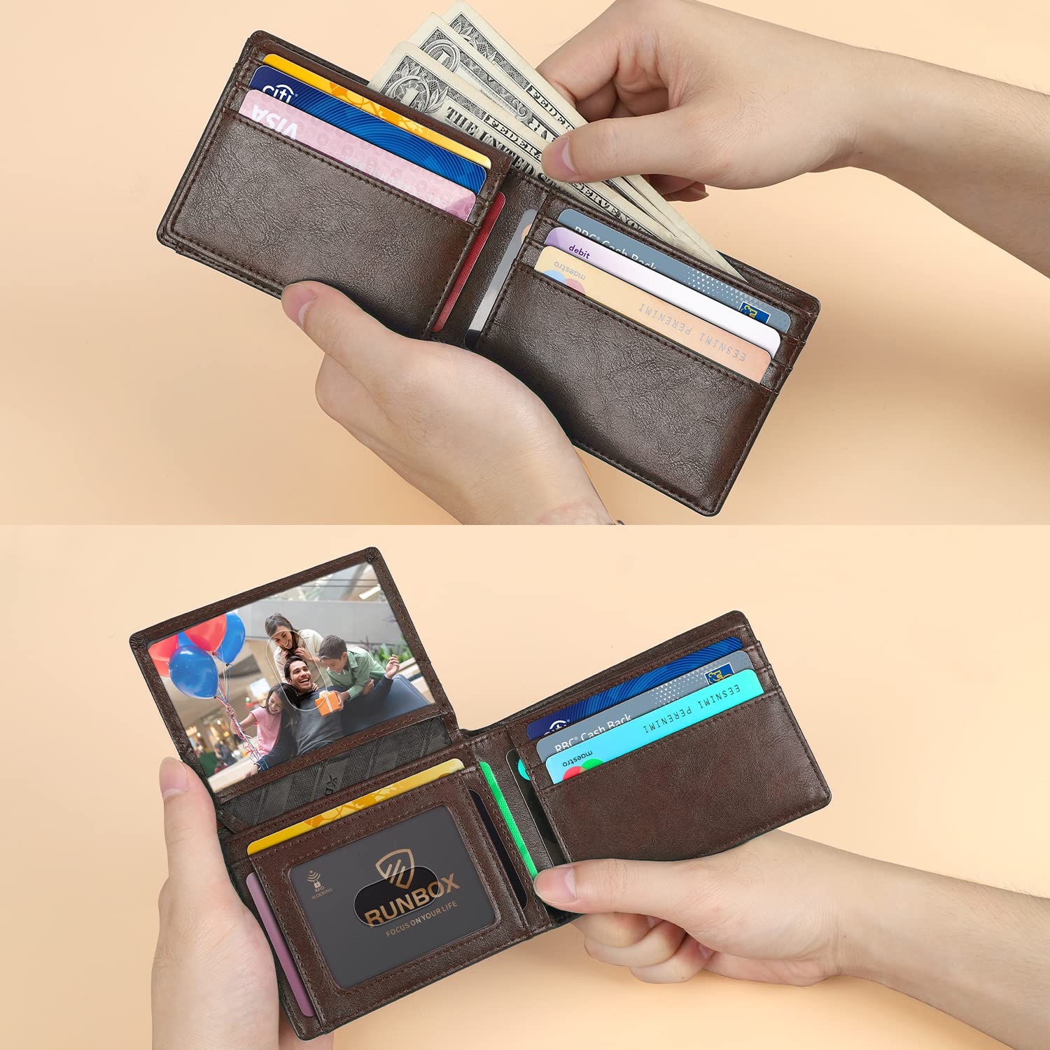 RUNBOX Wallet for Men Slim Rfid Leather 2 ID Window With Gift Box | Slim, Rfid, 2 ID Window, With Gift Box, Slim, Rfid