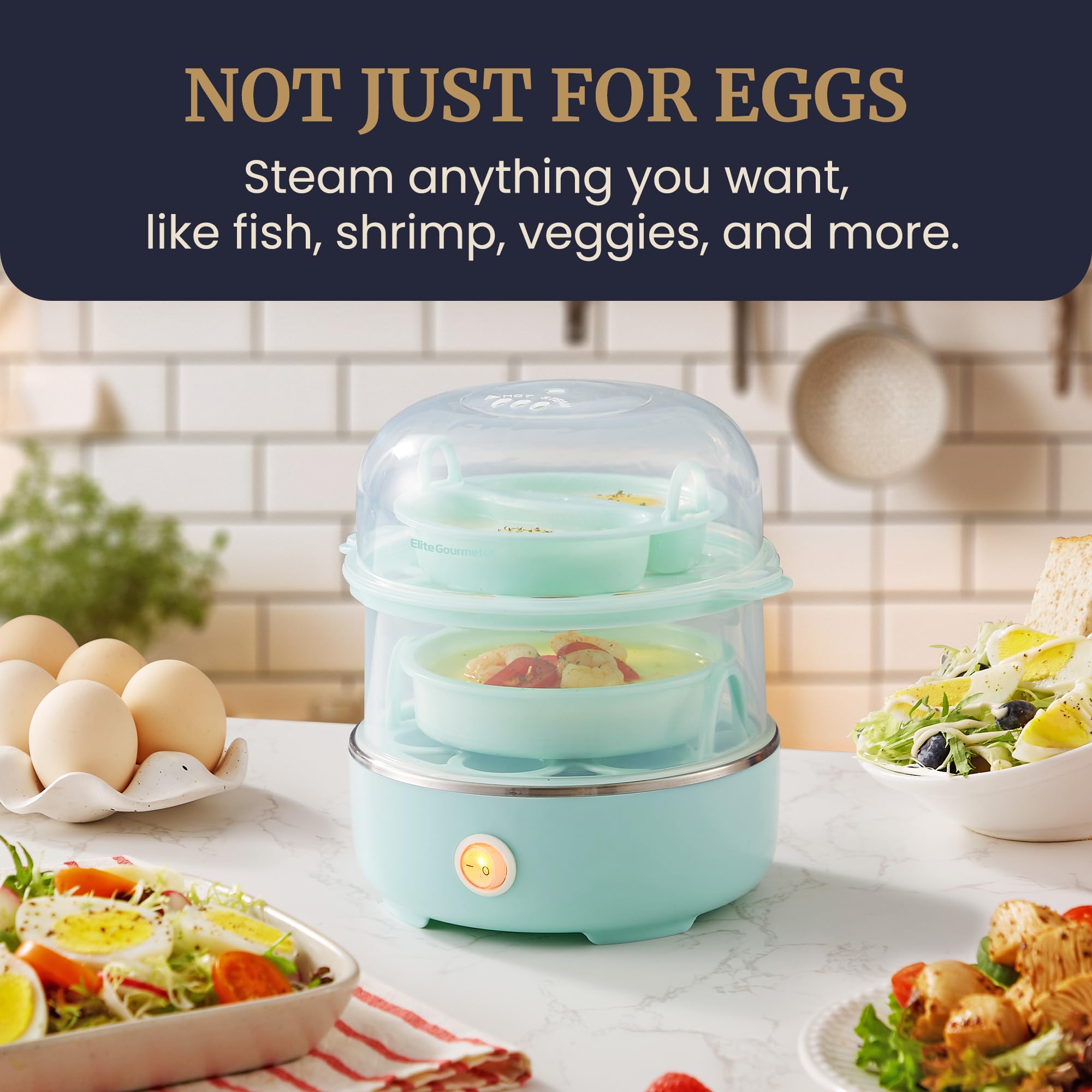 Elite Gourmet EGC115M Easy Egg Cooker Electric 7-Egg Capacity, Soft, Medium, Hard-Boiled Egg Cooker with Auto Shut-Off, Measuring Cup Included, BPA Free, Retro Mint