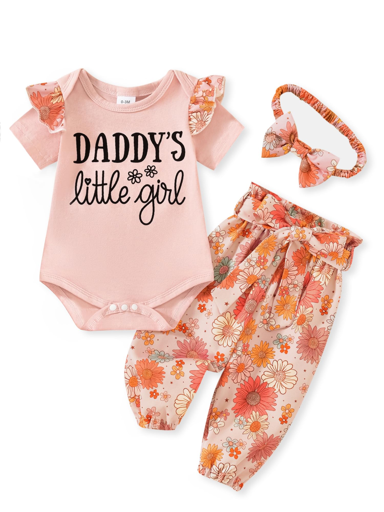 AMAWMW Baby Girl Clothes Set Daddys Little Girl Ruffle Romper Top Camouflage Pants Newborn Infant Baby Girl Outfit