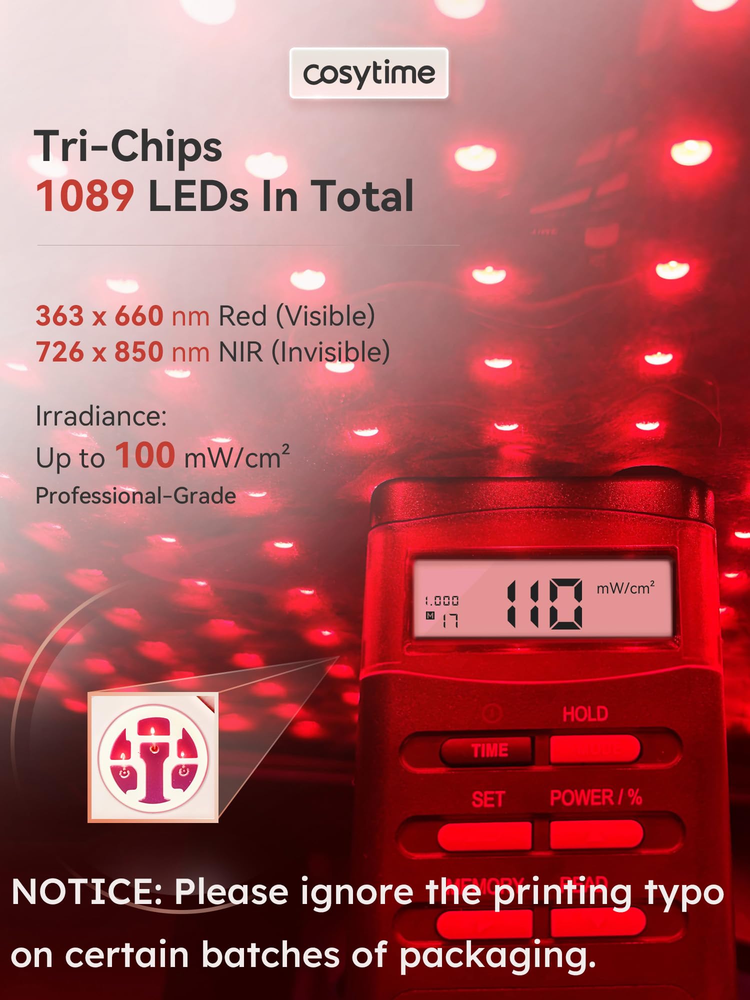26" x 13" Red Light Therapy for Body - 660nm Red & 850nm Near Infrared NIR, Tri-Chip 1089 LEDs Therapy Mat