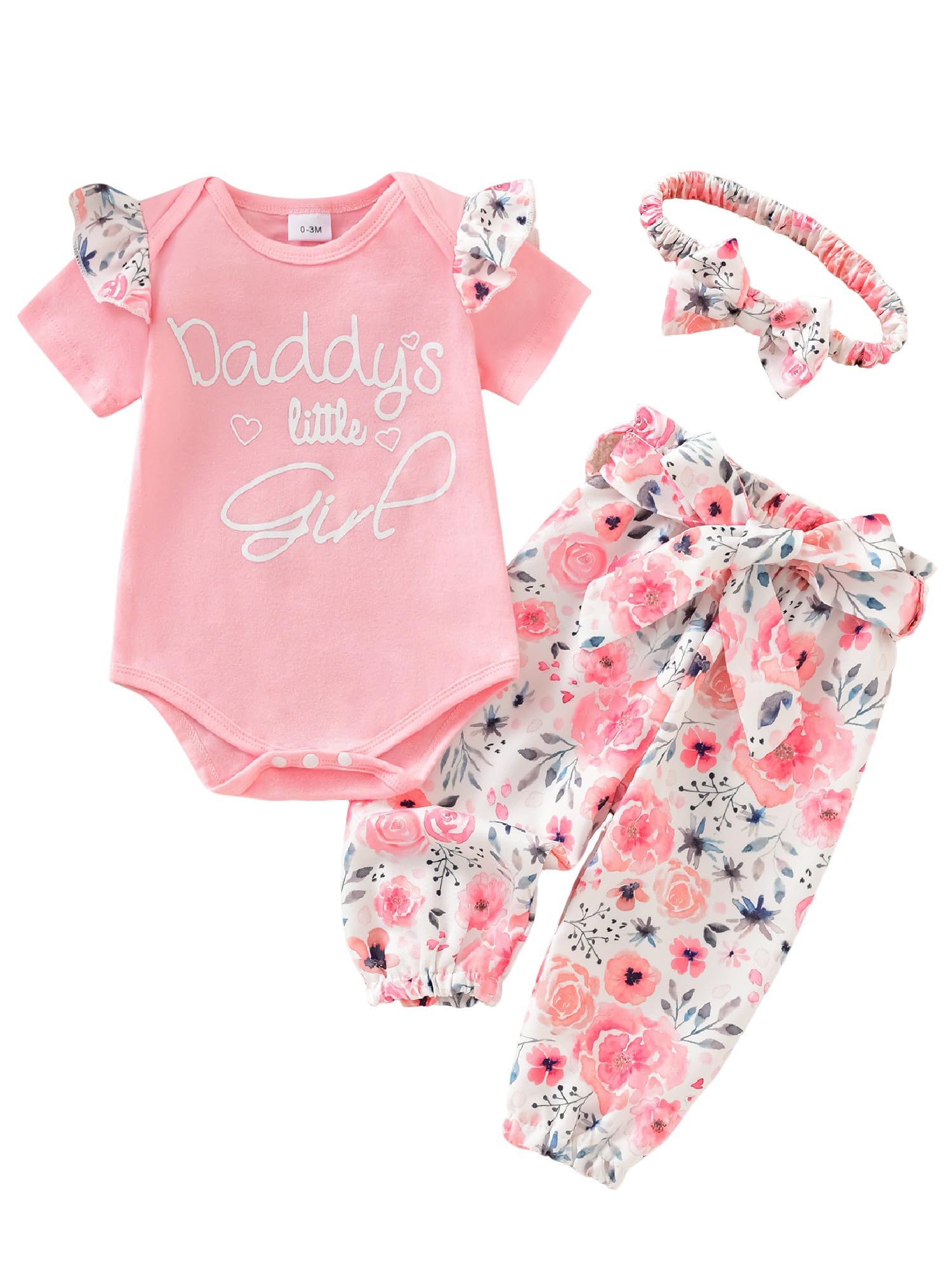 AMAWMW Baby Girl Clothes Set Daddys Little Girl Ruffle Romper Top Camouflage Pants Newborn Infant Baby Girl Outfit